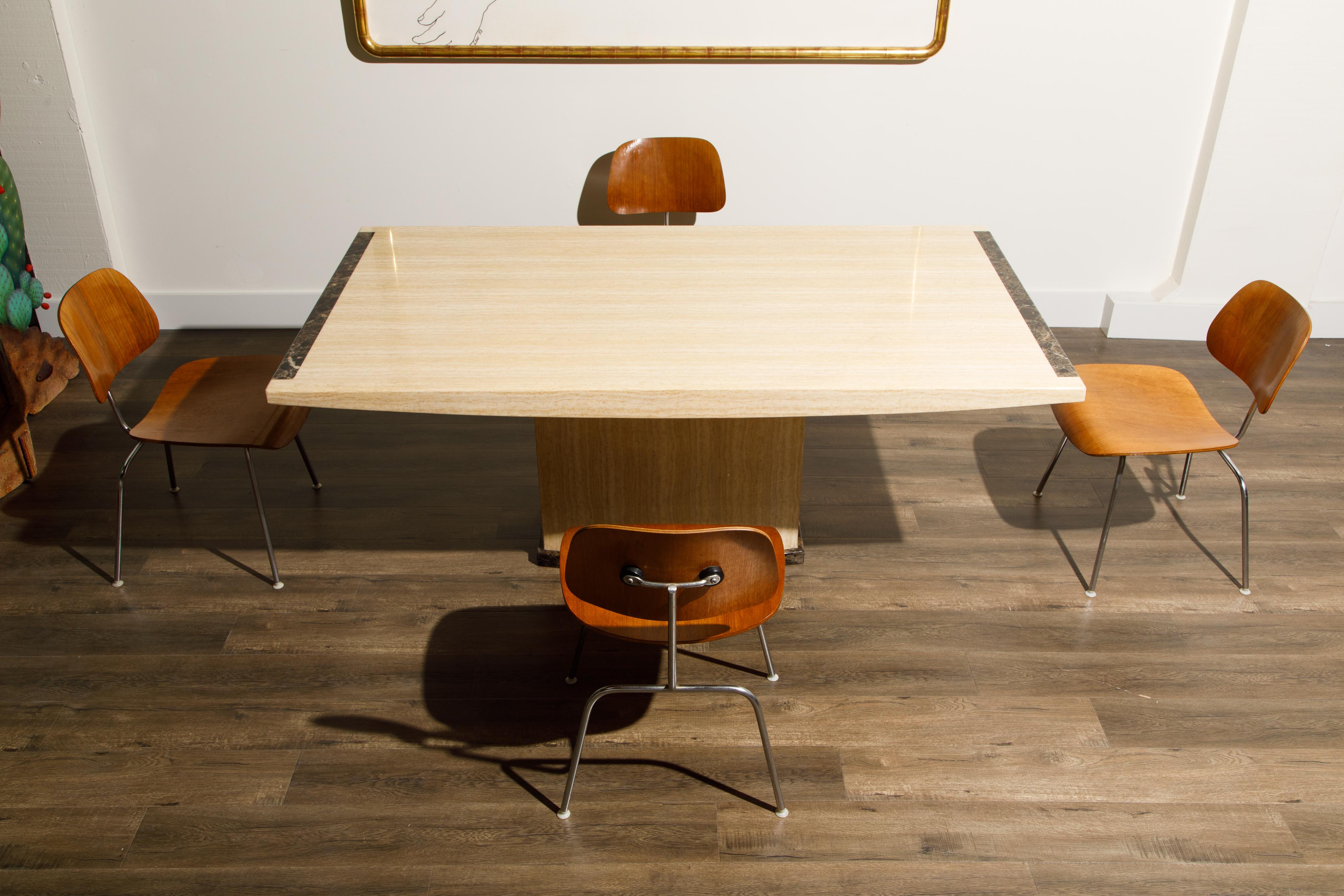 Post-Modern Travertine and Marble Dining Table, circa 1990s In Good Condition In Los Angeles, CA