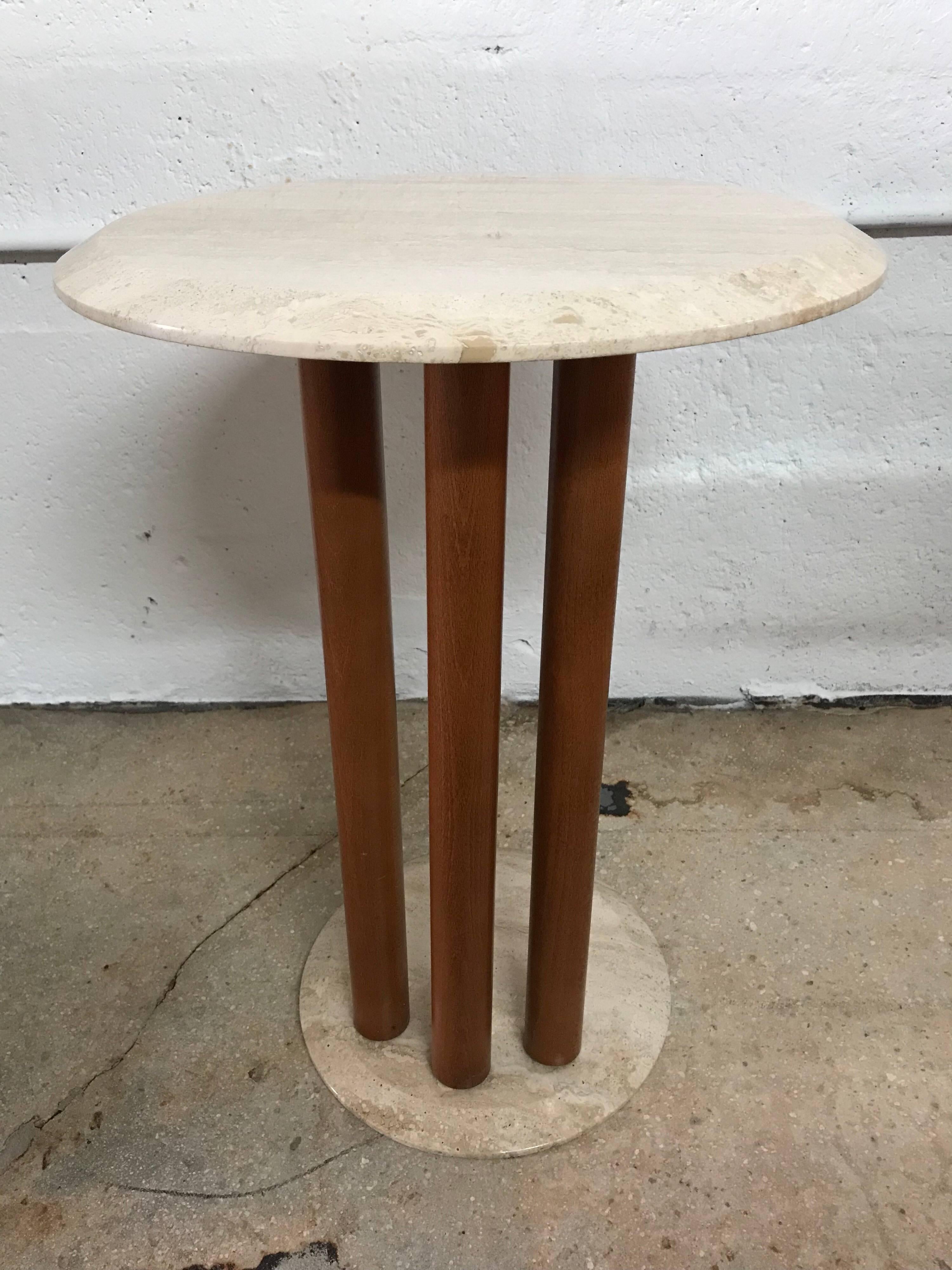 Post-Modern Post Modern Italian Travertine and Wood Side or End Table, Italy, 1980s