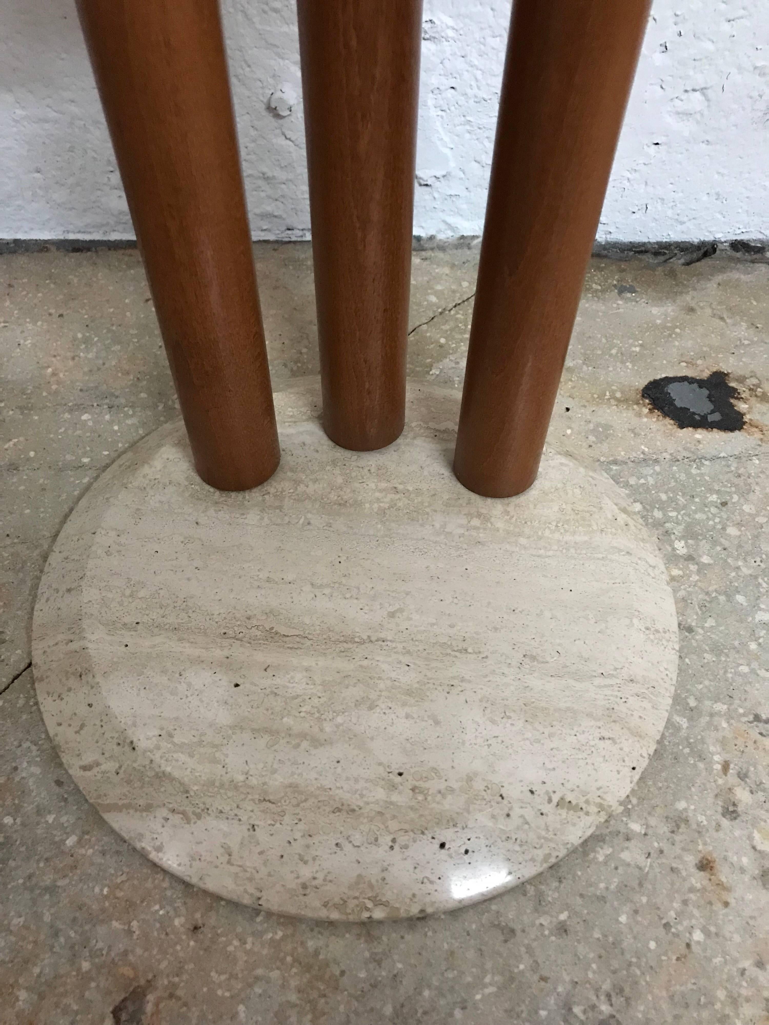 Post Modern Italian Travertine and Wood Side or End Table, Italy, 1980s In Good Condition In Miami, FL
