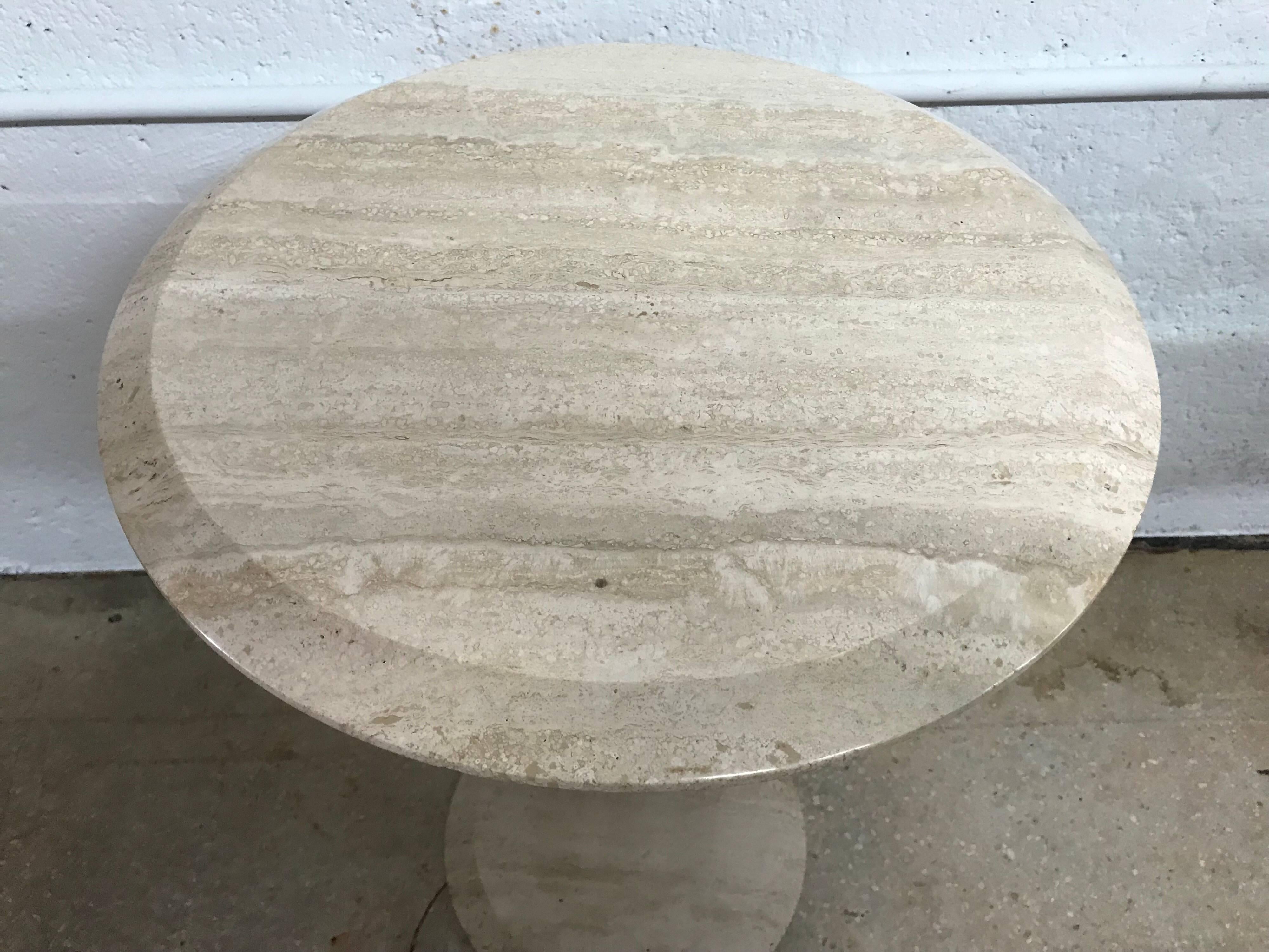 20th Century Post Modern Italian Travertine and Wood Side or End Table, Italy, 1980s