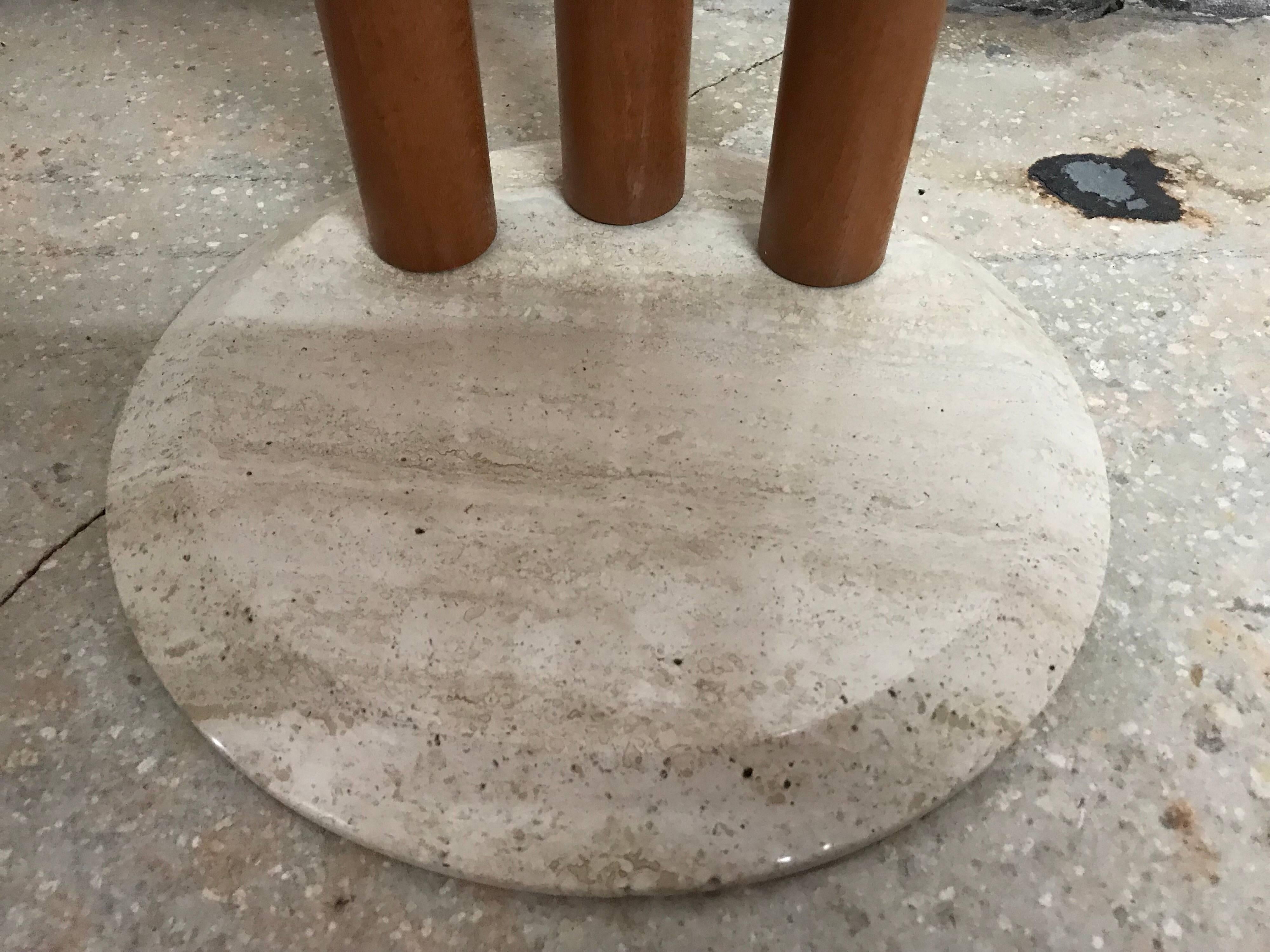 Post Modern Italian Travertine and Wood Side or End Table, Italy, 1980s 2