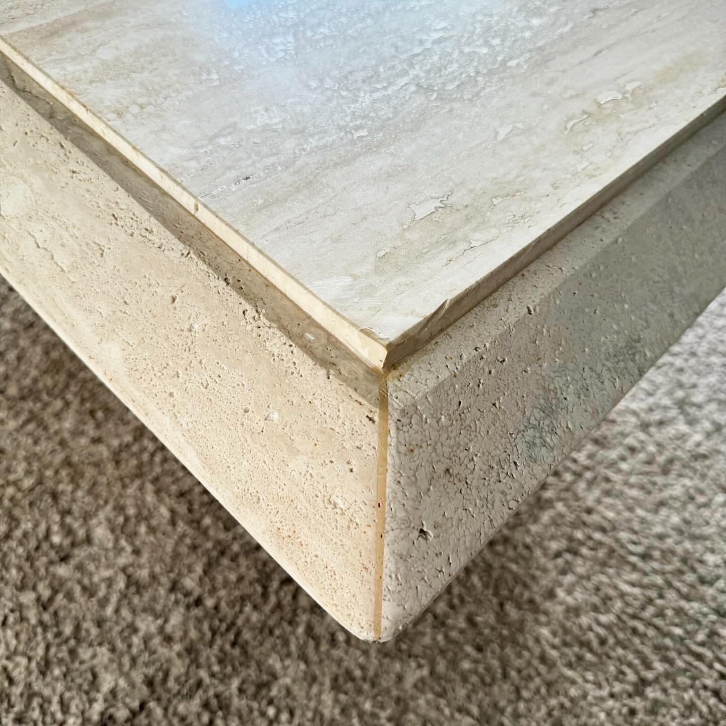 Italian Travertine Beveled Square Top Coffee Table For Sale 1