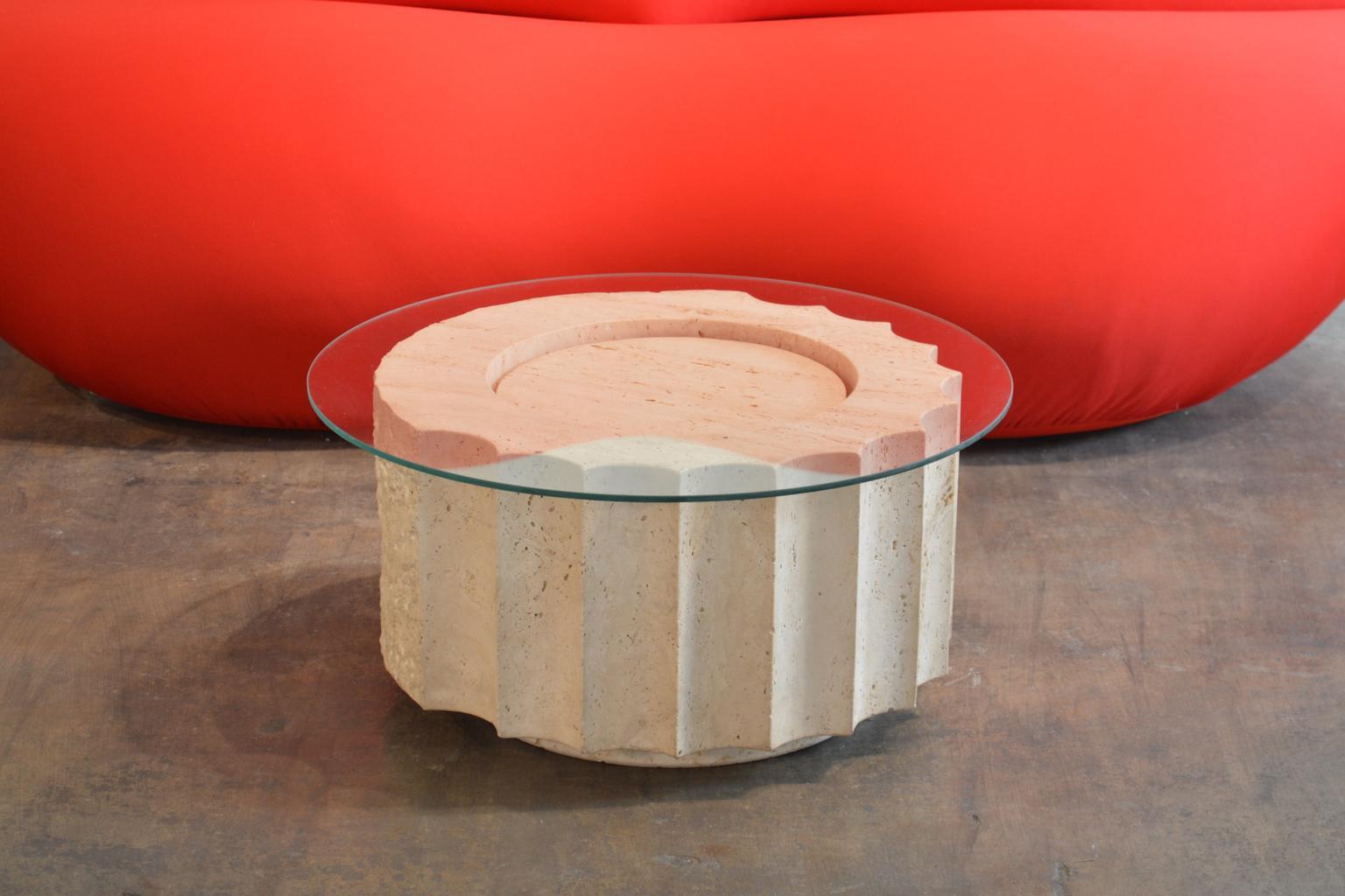 Post-Modern Travertine Coffee Table For Sale 4