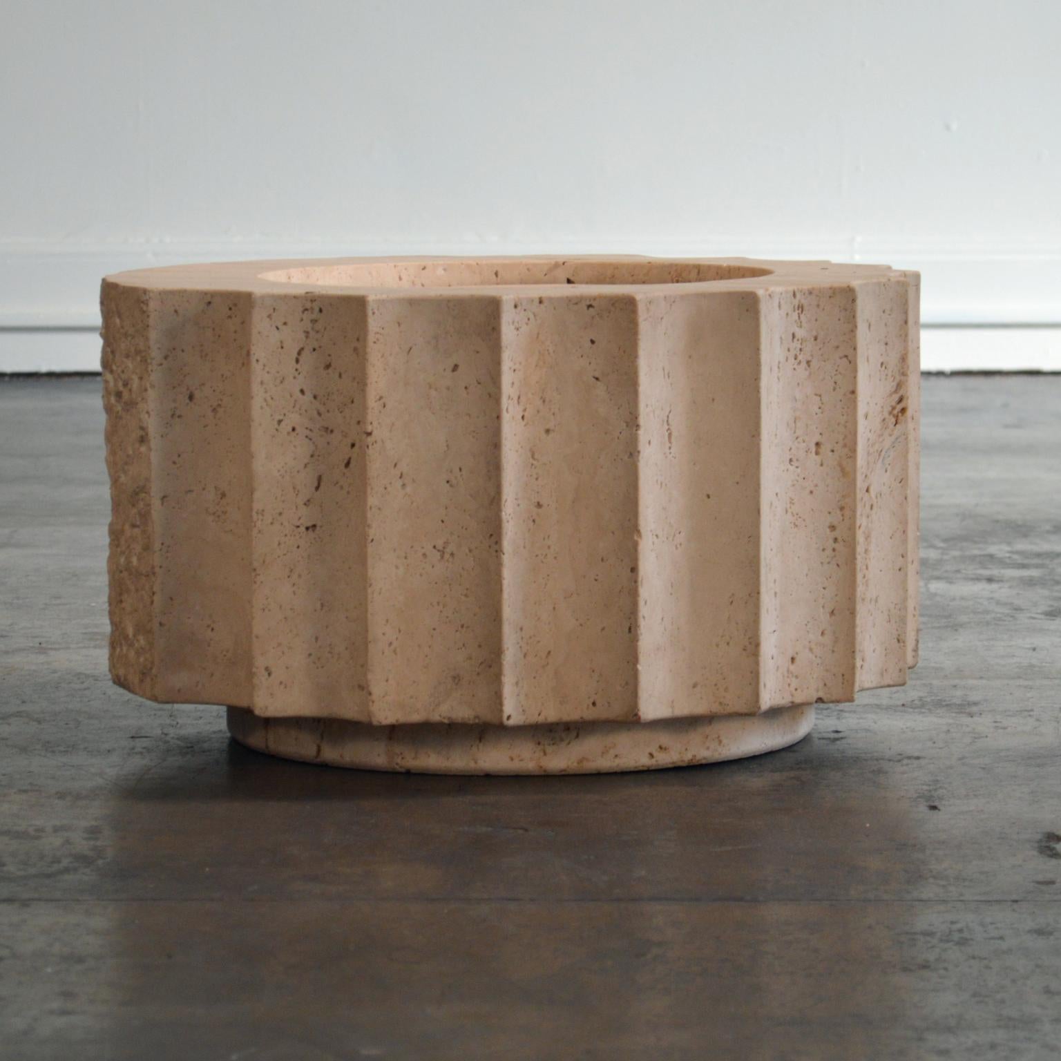 Post-Modern Travertine Coffee Table In Good Condition For Sale In Portland, ME