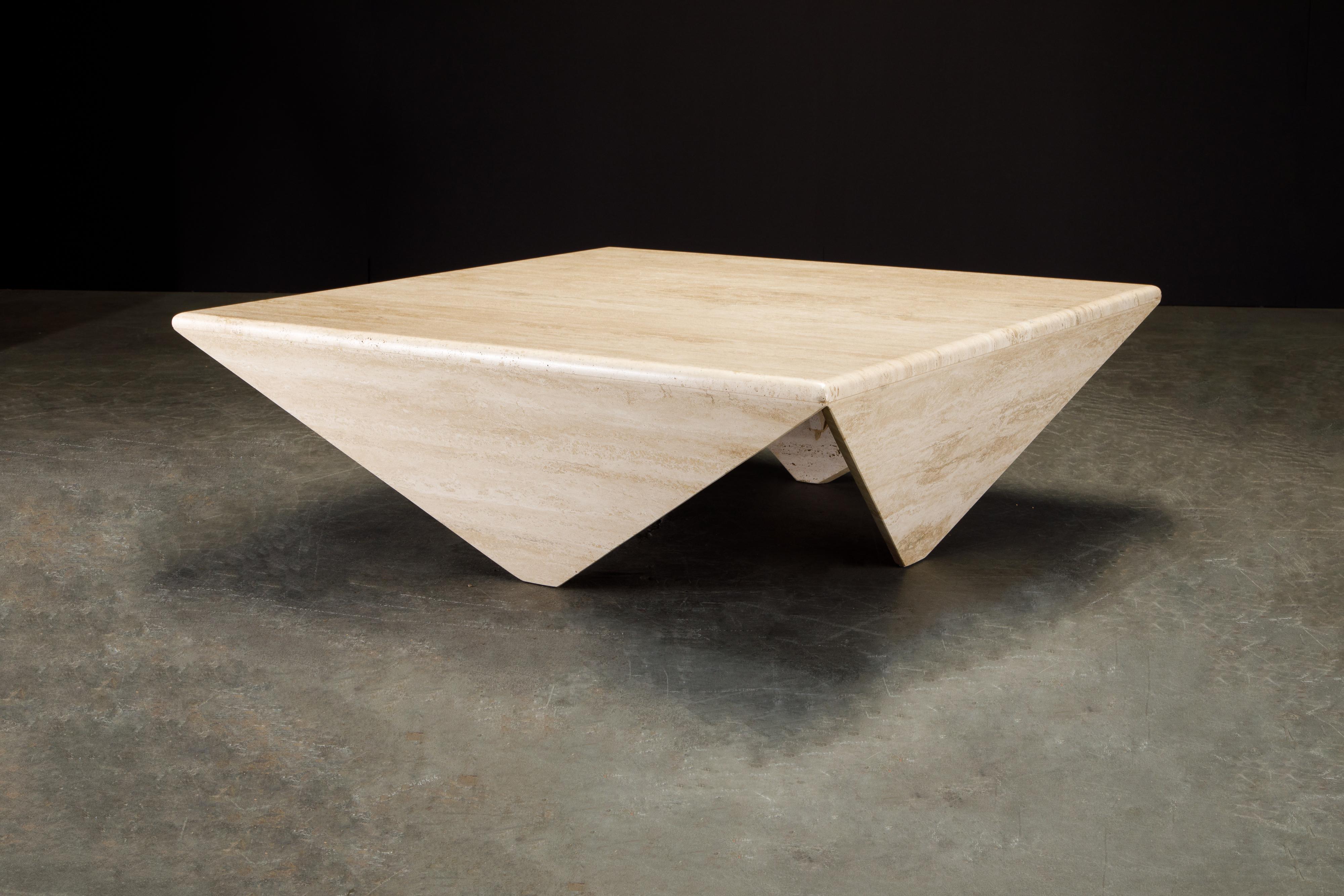 Post-Modern Travertine Coffee Table with Unique Triangular Legs, circa 1980s 8