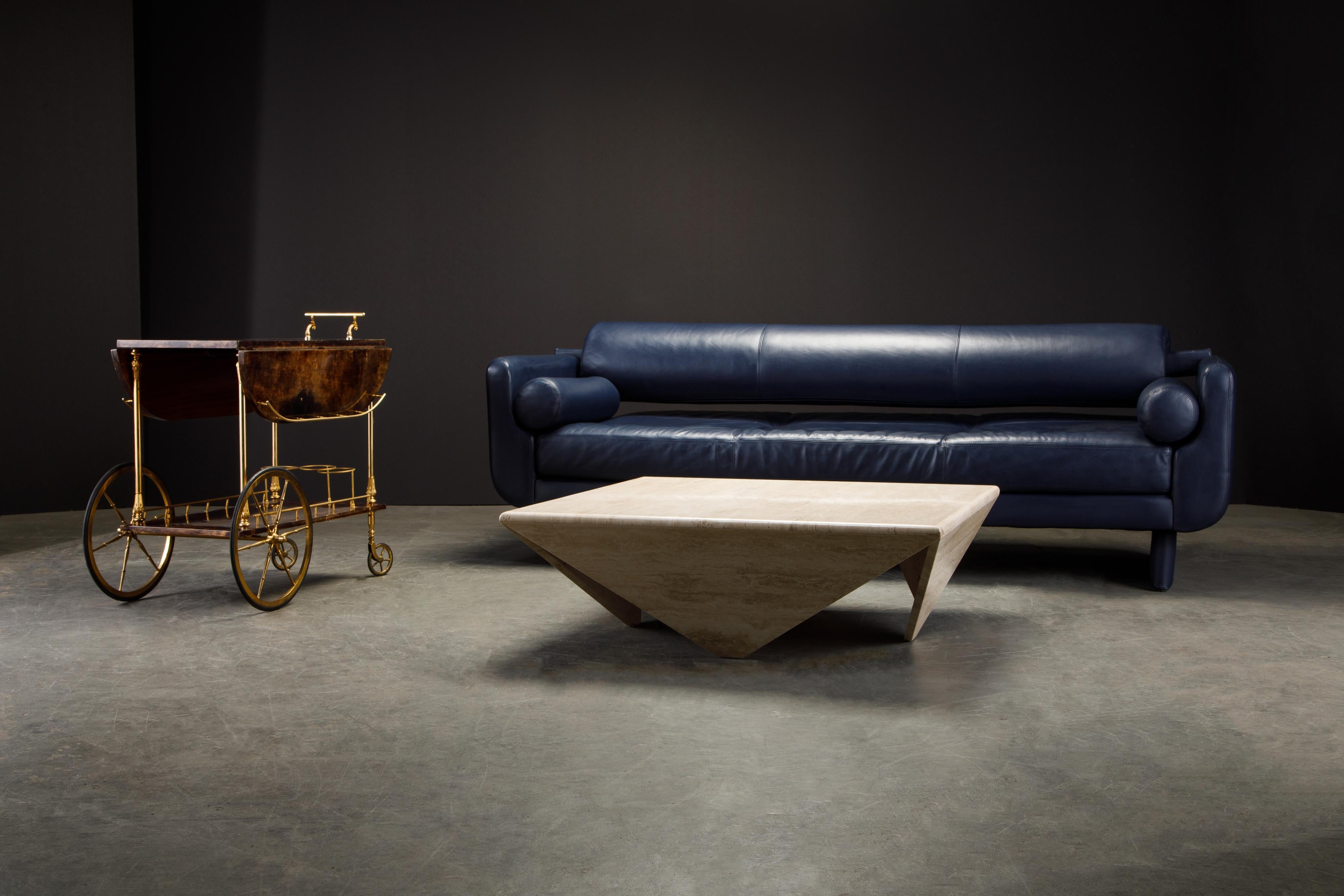 Post-Modern Travertine Coffee Table with Unique Triangular Legs, circa 1980s 10