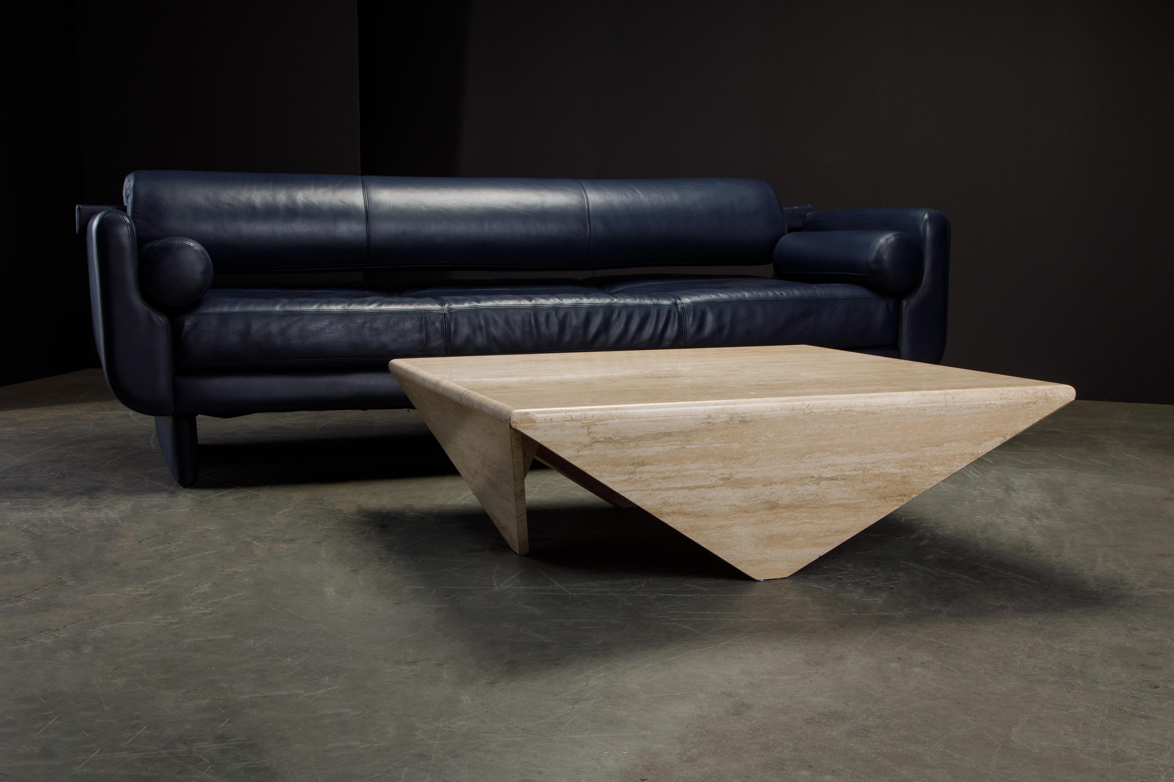 Post-Modern Travertine Coffee Table with Unique Triangular Legs, circa 1980s 11