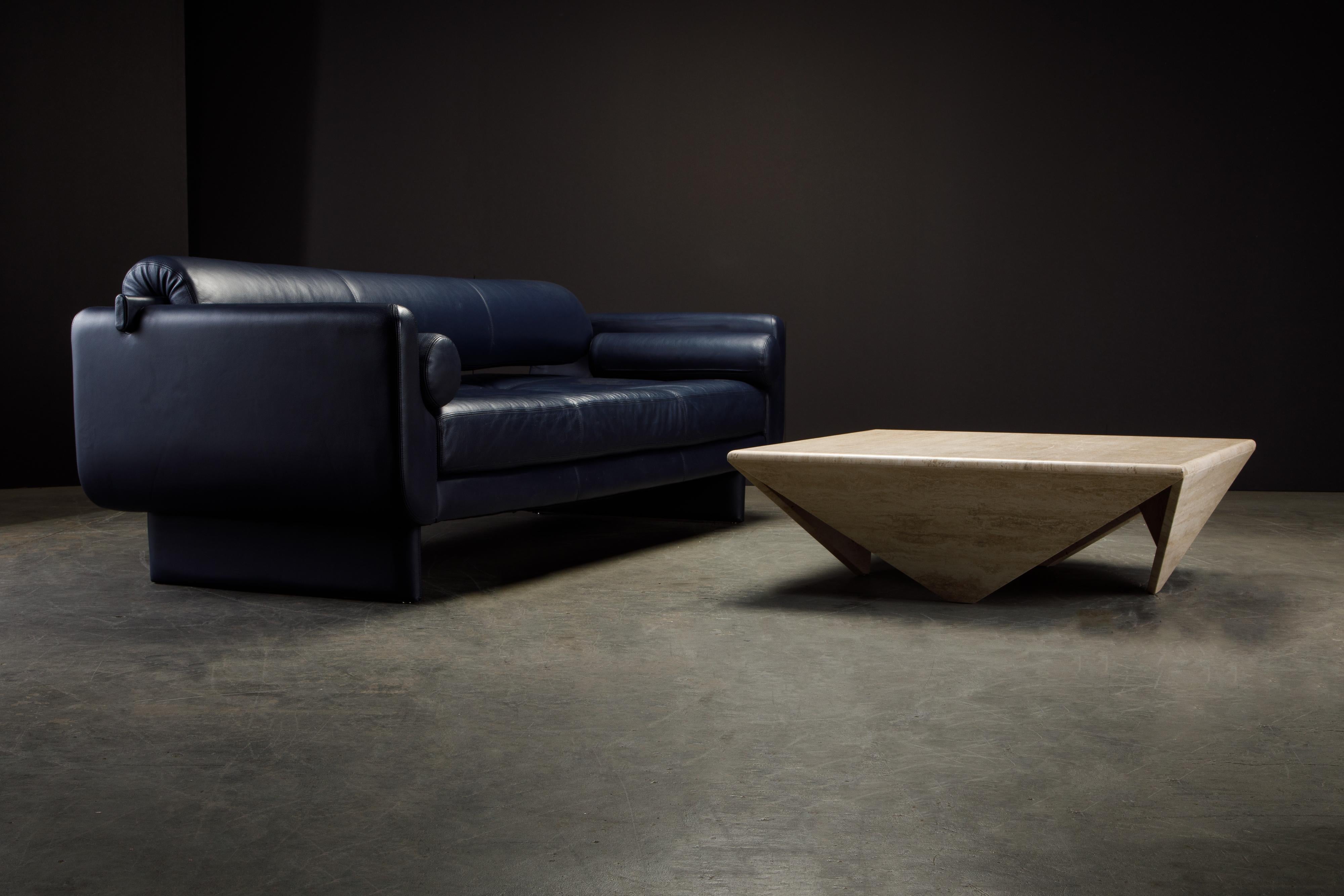 Post-Modern Travertine Coffee Table with Unique Triangular Legs, circa 1980s 13