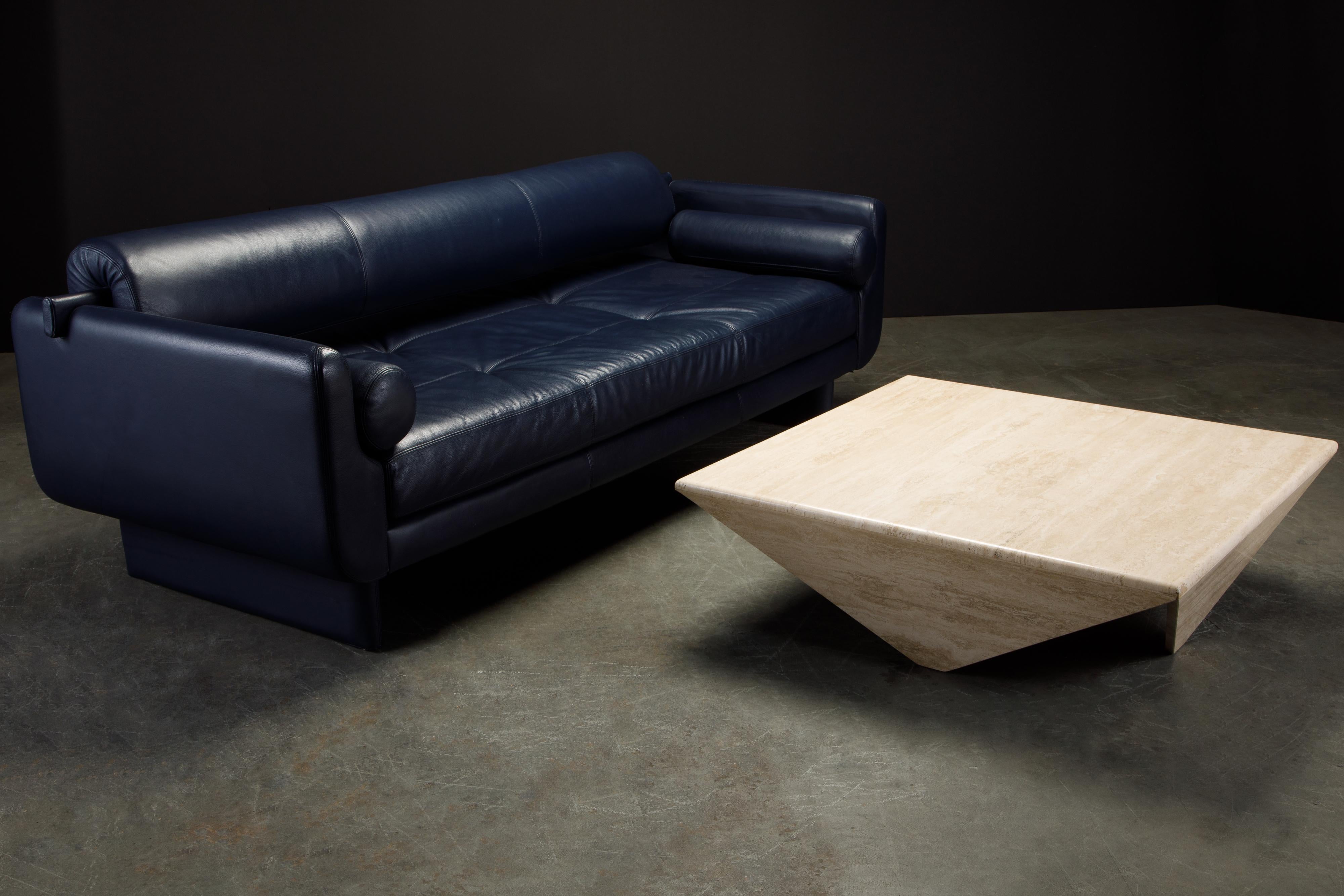 Post-Modern Travertine Coffee Table with Unique Triangular Legs, circa 1980s 14