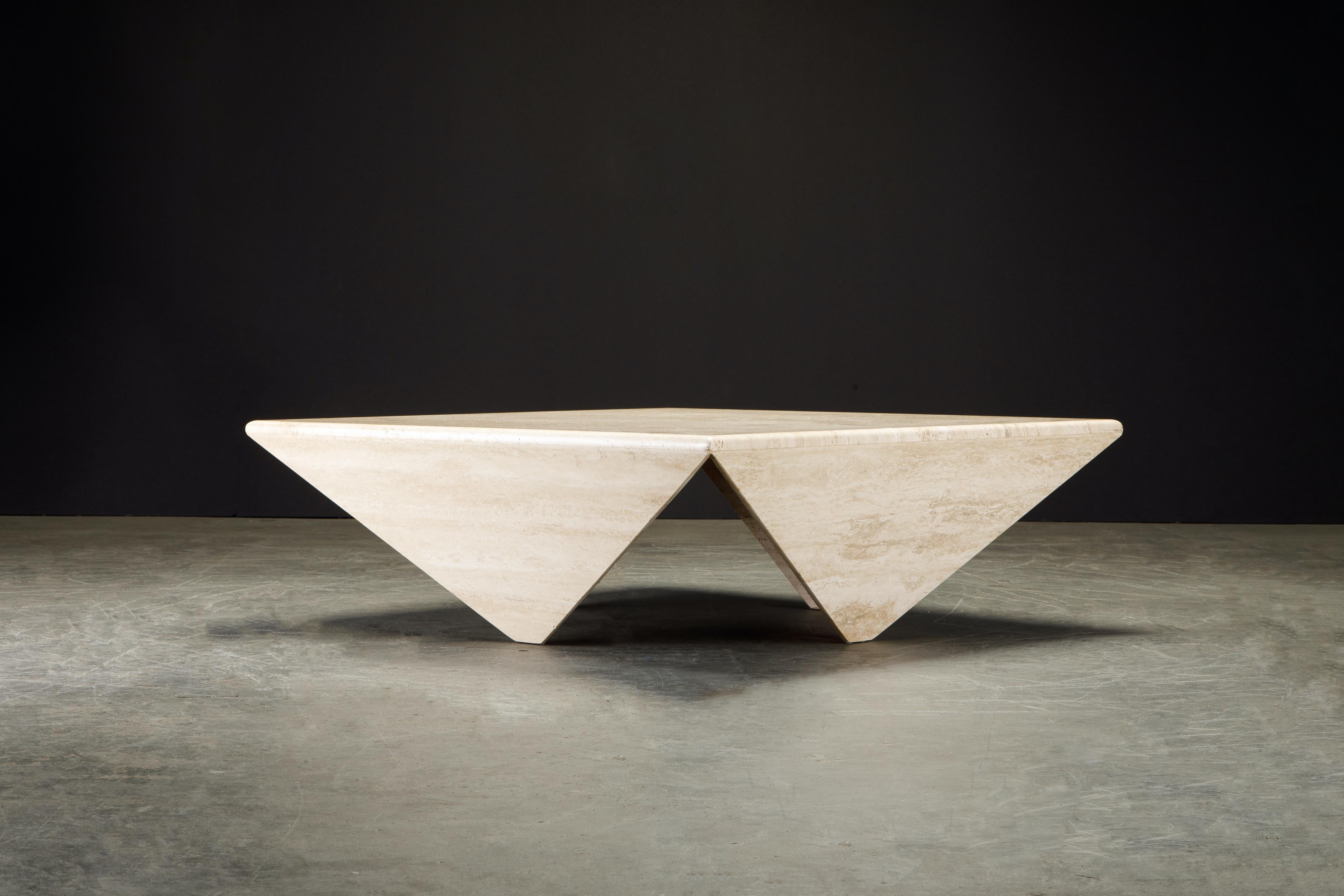 20th Century Post-Modern Travertine Coffee Table with Unique Triangular Legs, circa 1980s
