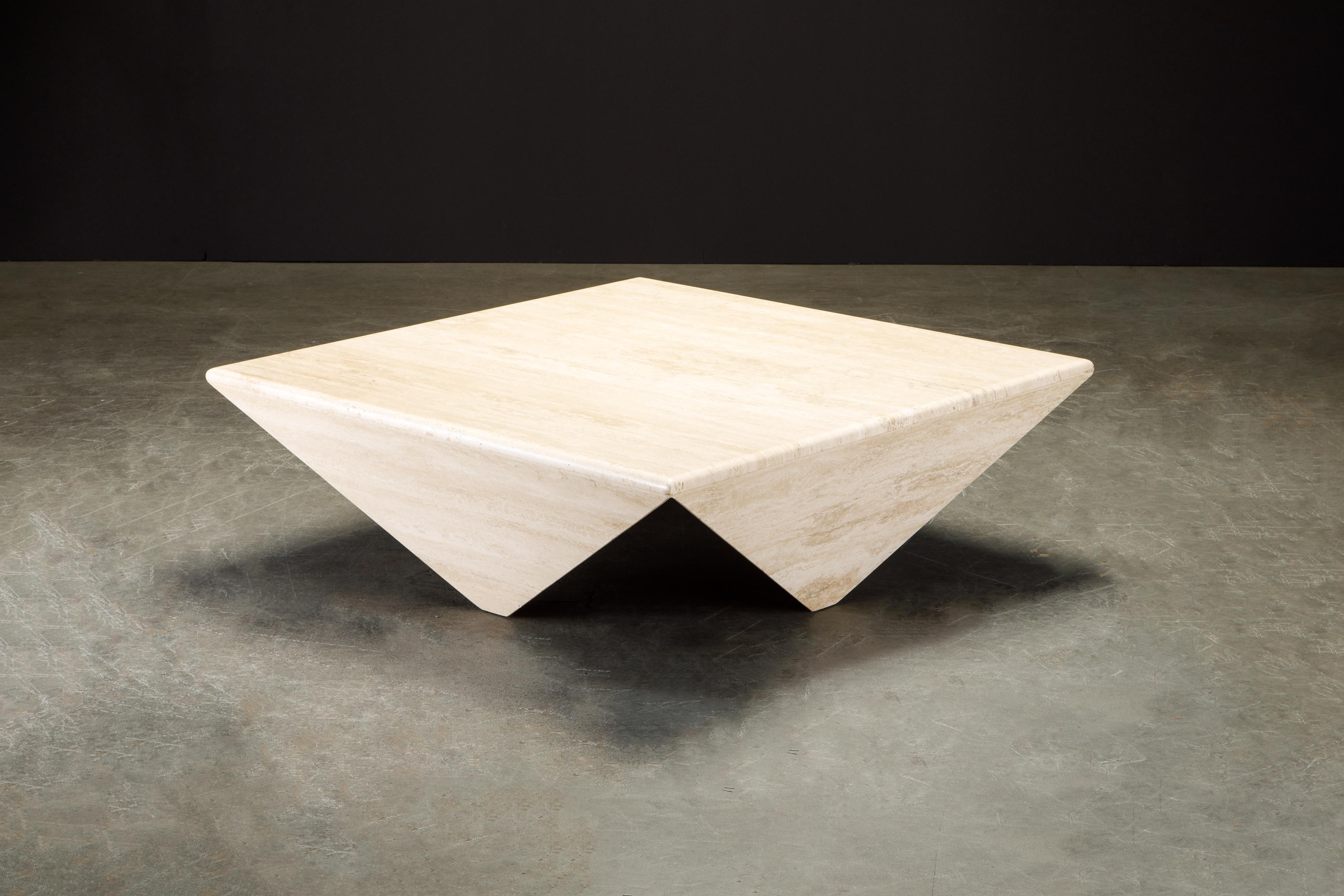 Post-Modern Travertine Coffee Table with Unique Triangular Legs, circa 1980s 2