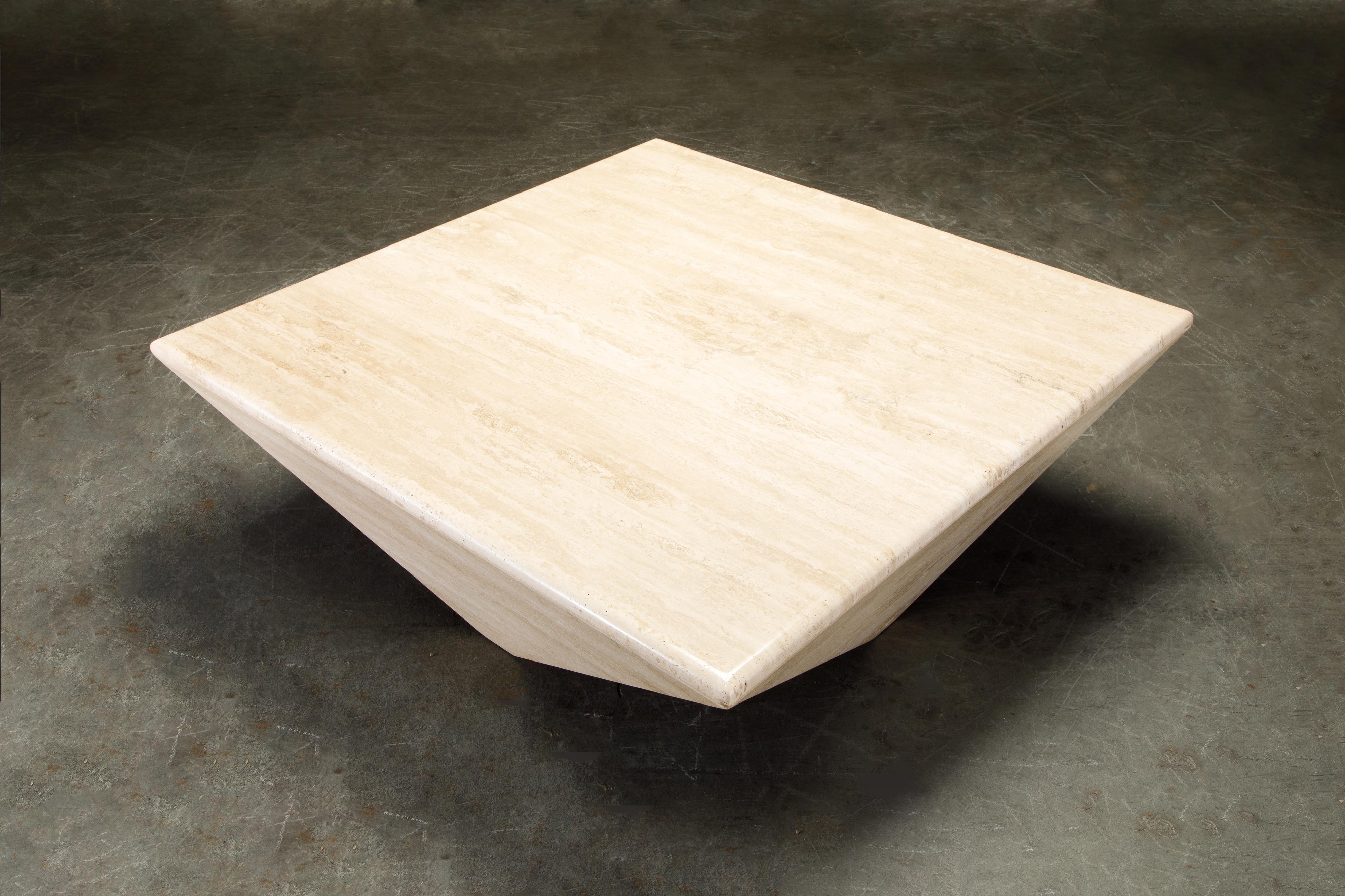 Post-Modern Travertine Coffee Table with Unique Triangular Legs, circa 1980s 3