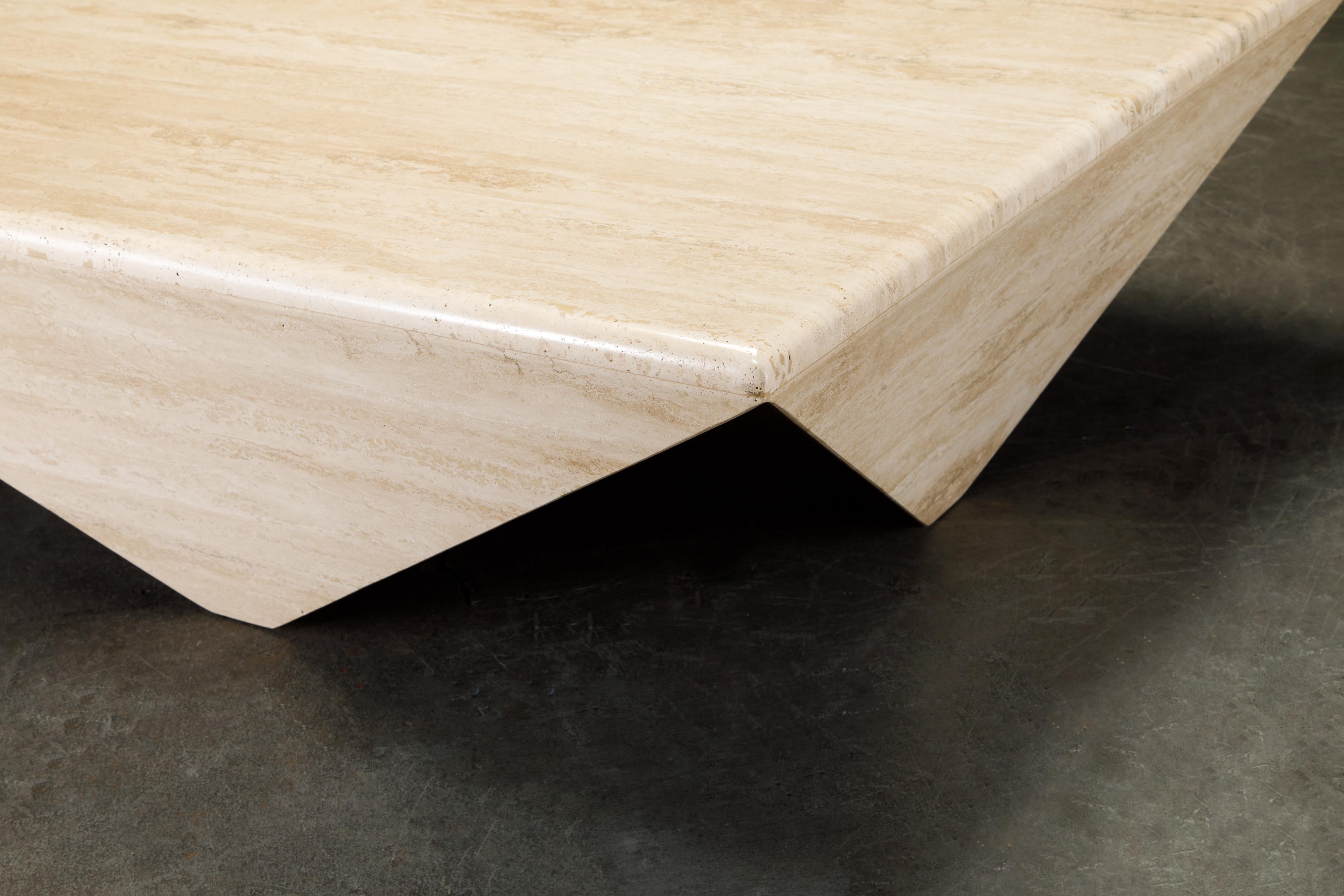 Post-Modern Travertine Coffee Table with Unique Triangular Legs, circa 1980s 4
