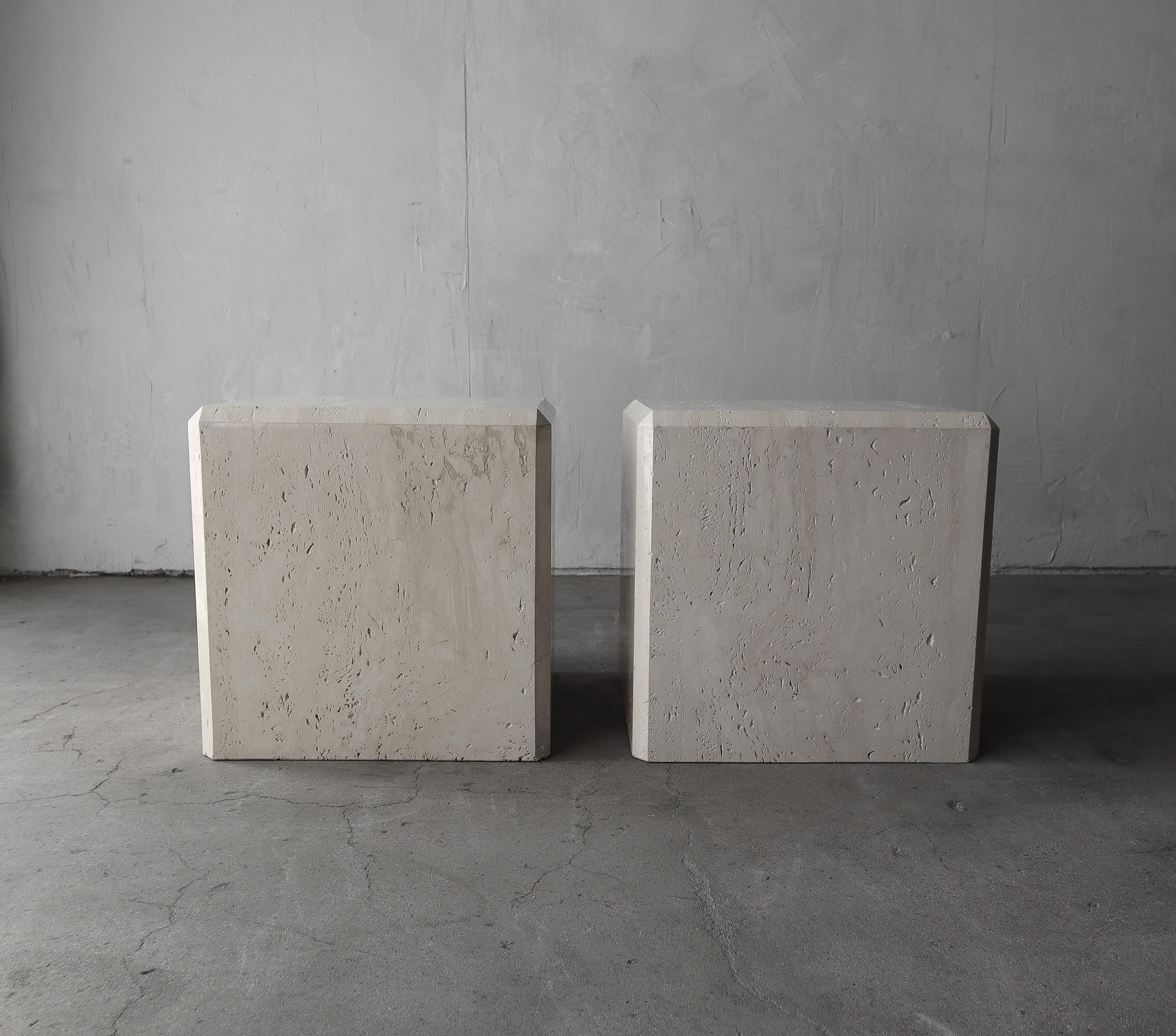 20th Century Post-Modern Travertine Cube Side Tables