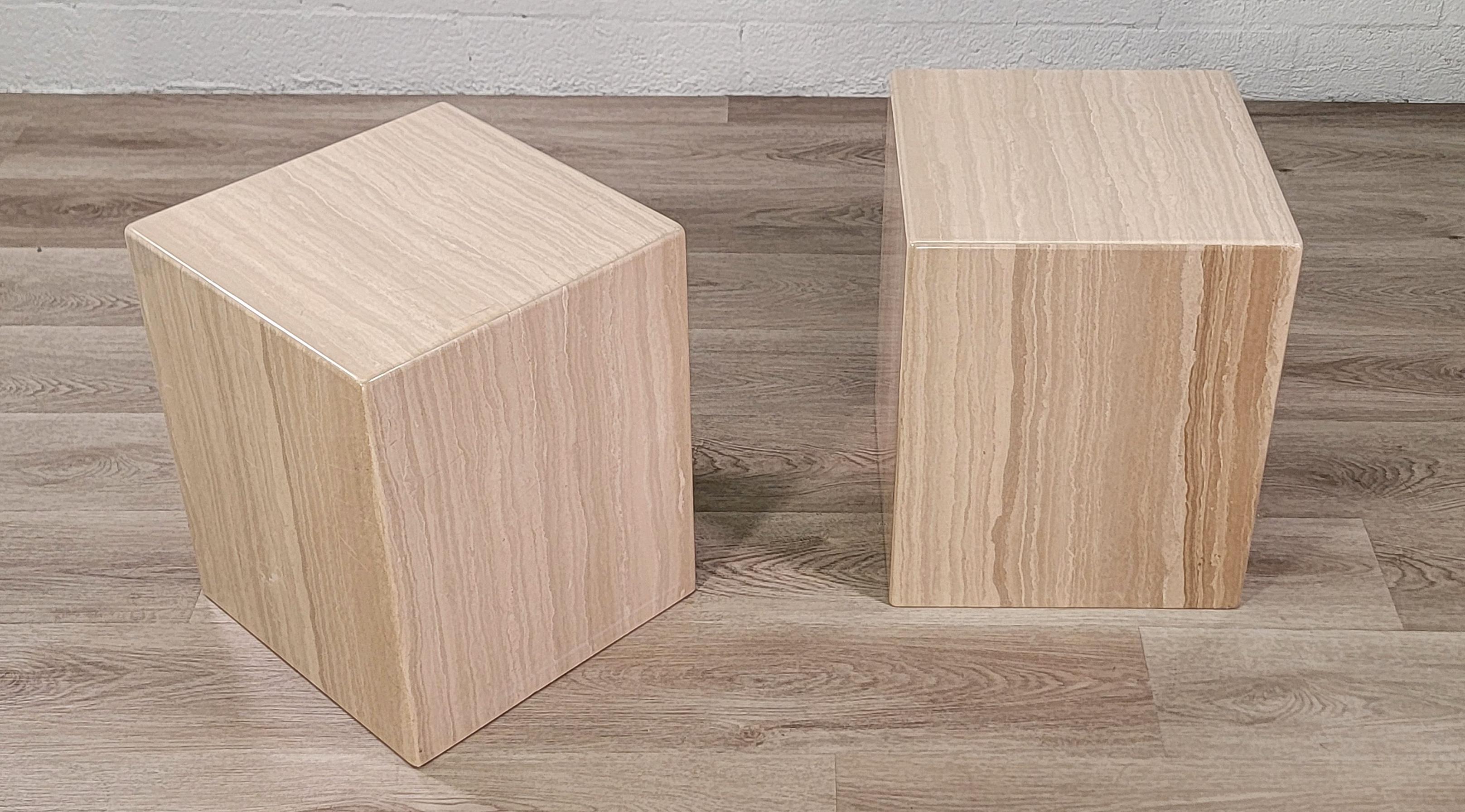 Italian Post-Modern Travertine Cube Side Tables For Sale