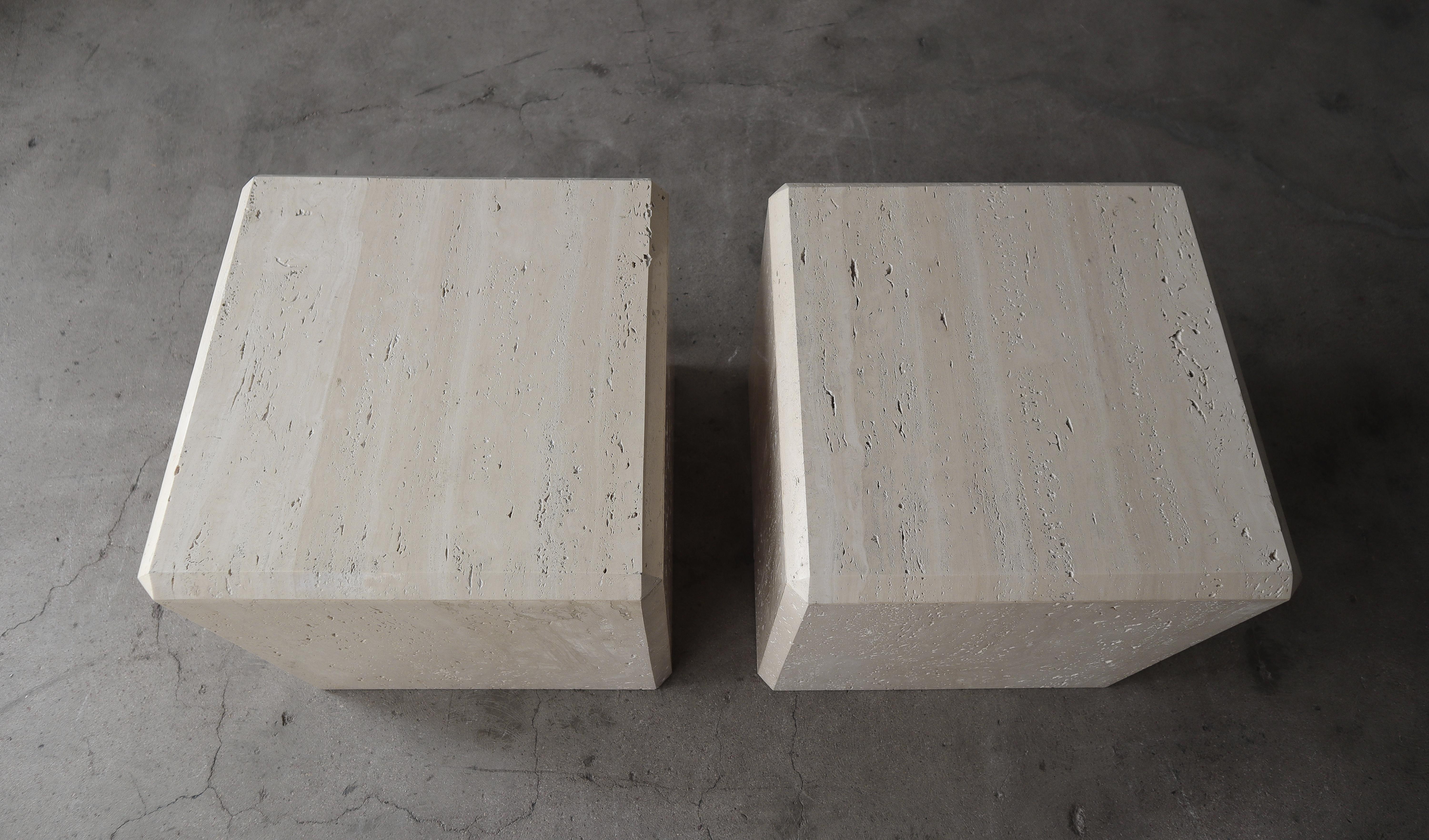 Post-Modern Travertine Cube Side Tables 1
