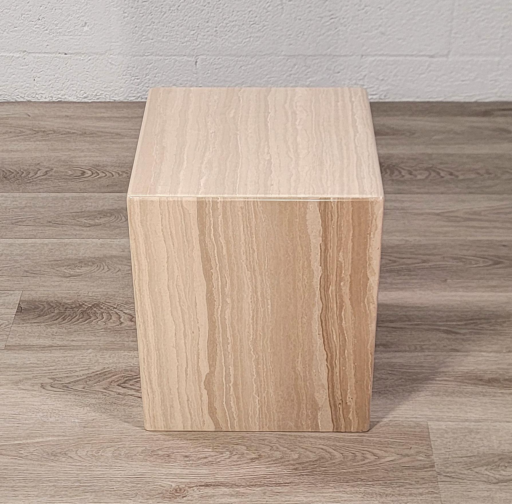 Polished Post-Modern Travertine Cube Side Tables For Sale