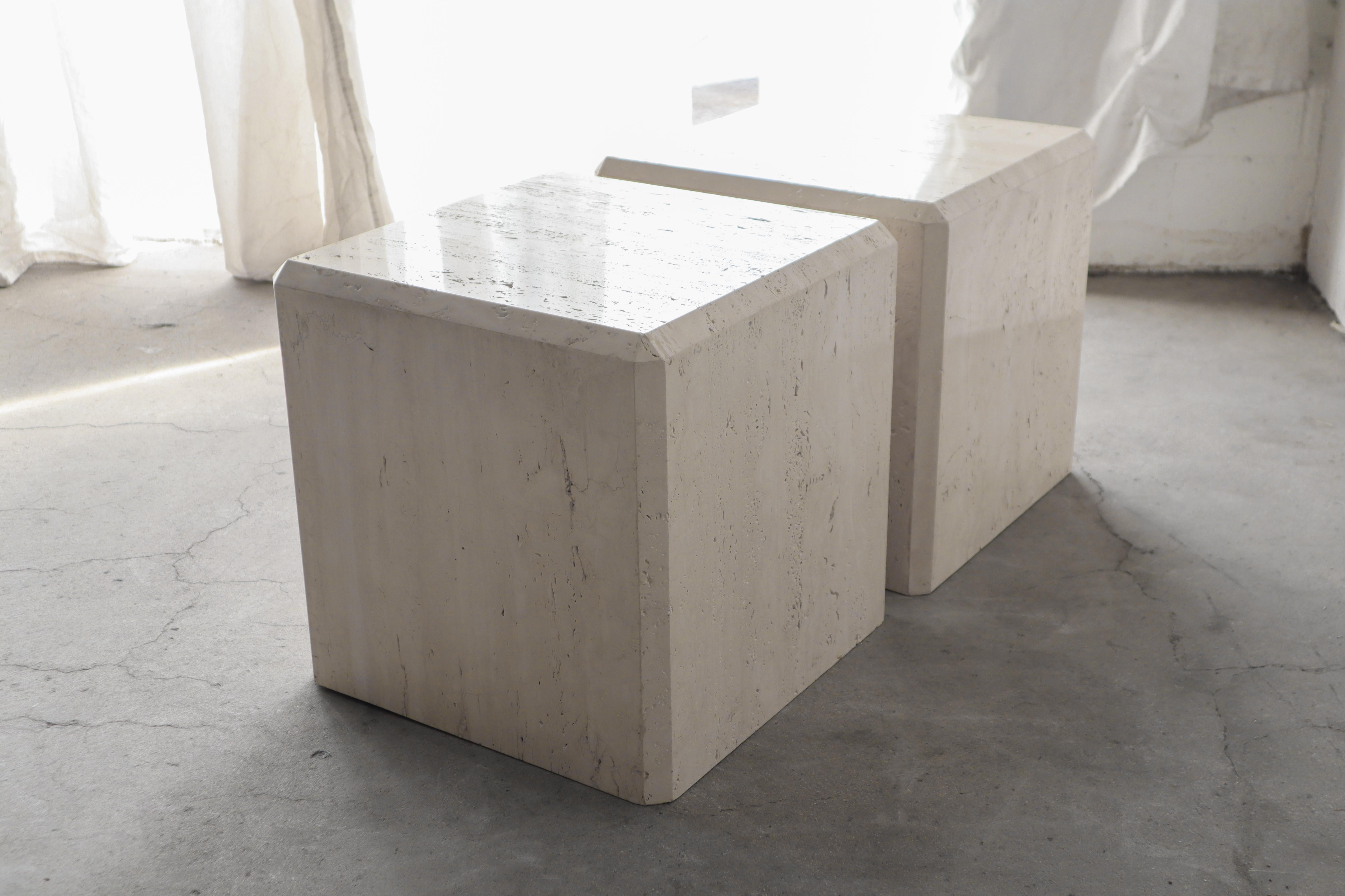 Post-Modern Travertine Cube Side Tables 2
