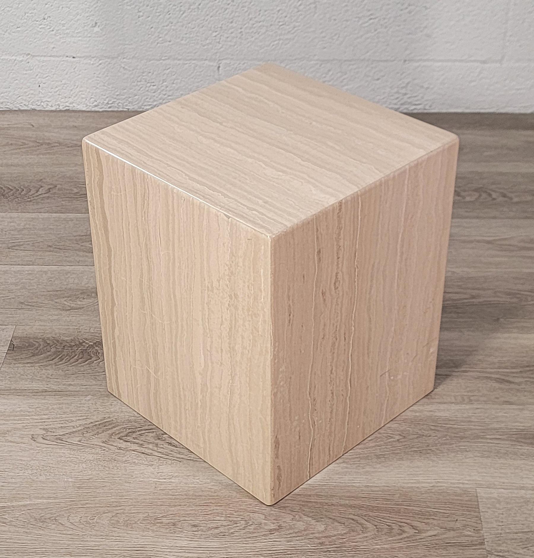 20th Century Post-Modern Travertine Cube Side Tables For Sale