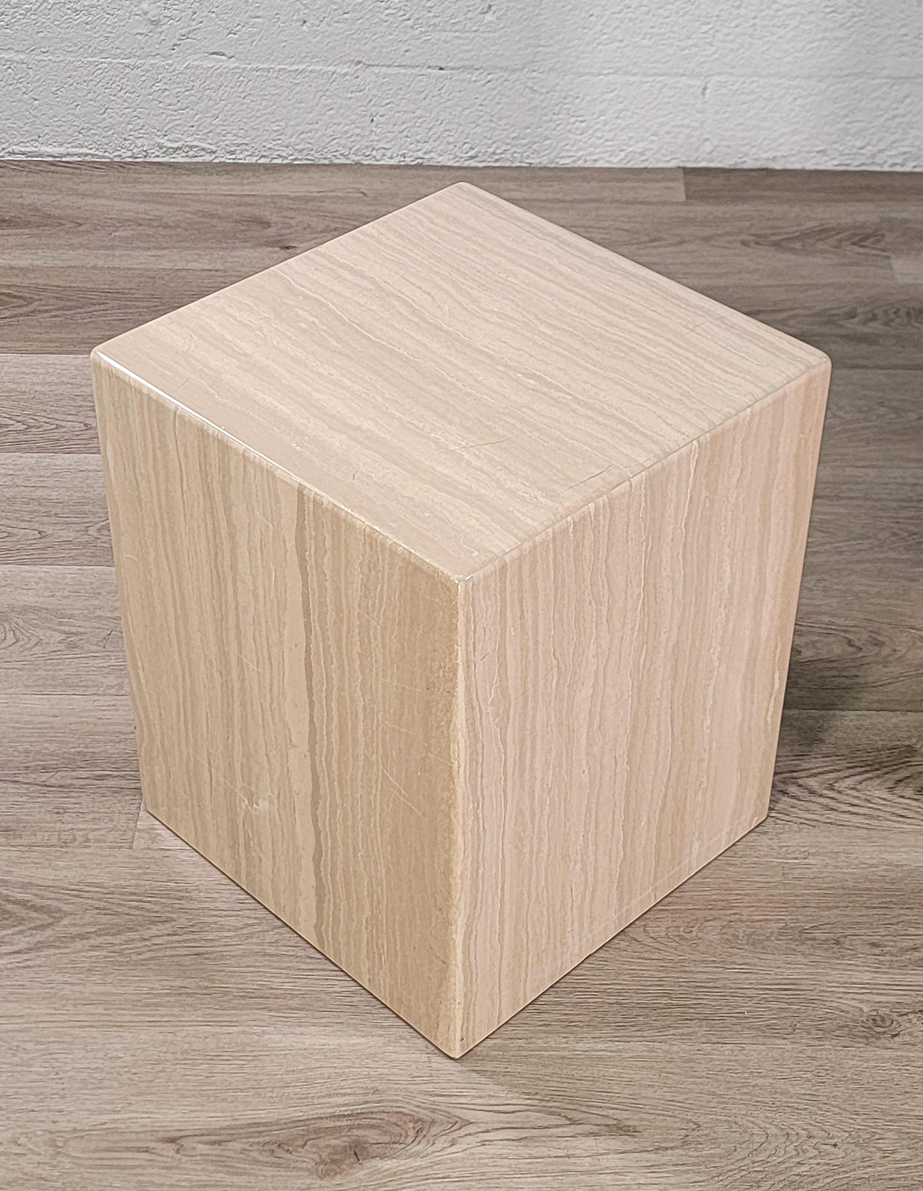 Stone Post-Modern Travertine Cube Side Tables For Sale