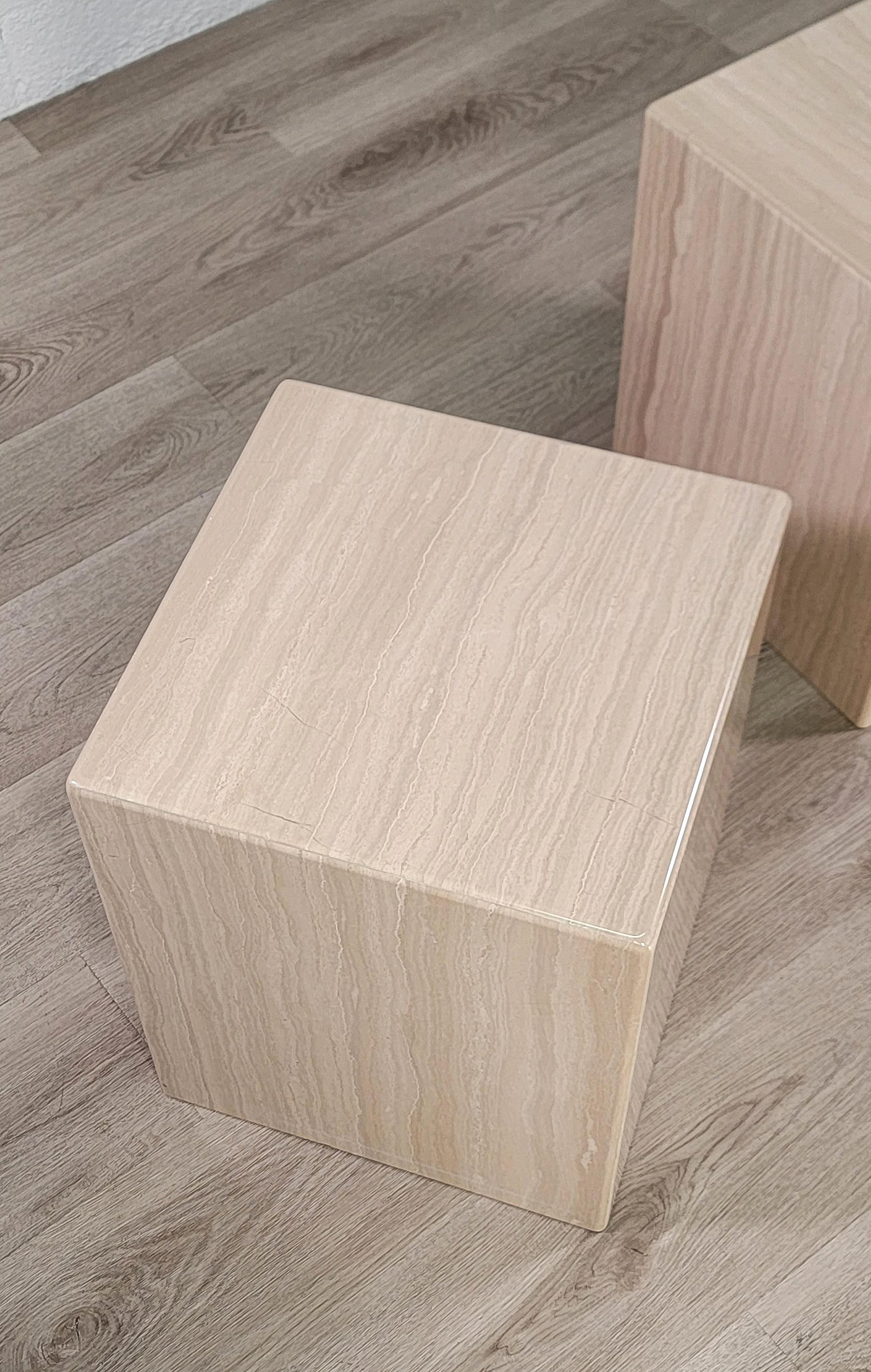 Post-Modern Travertine Cube Side Tables For Sale 1