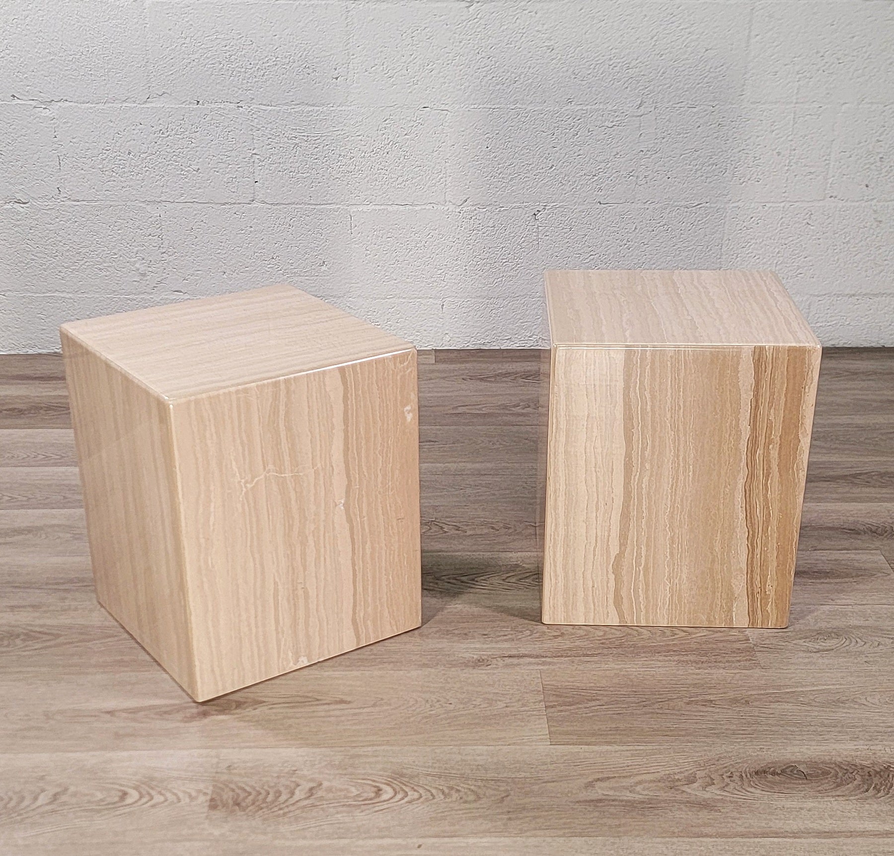 Post-Modern Travertine Cube Side Tables For Sale 3