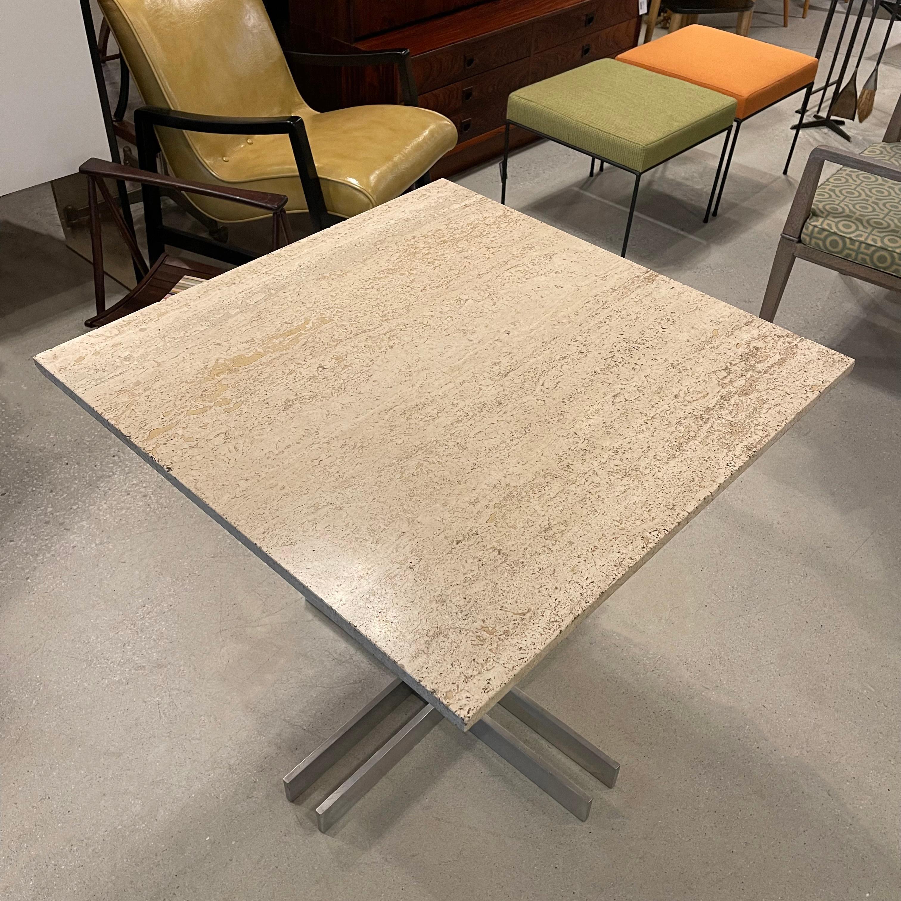 Aluminum Post Modern Travertine Dining Cafe Table For Sale