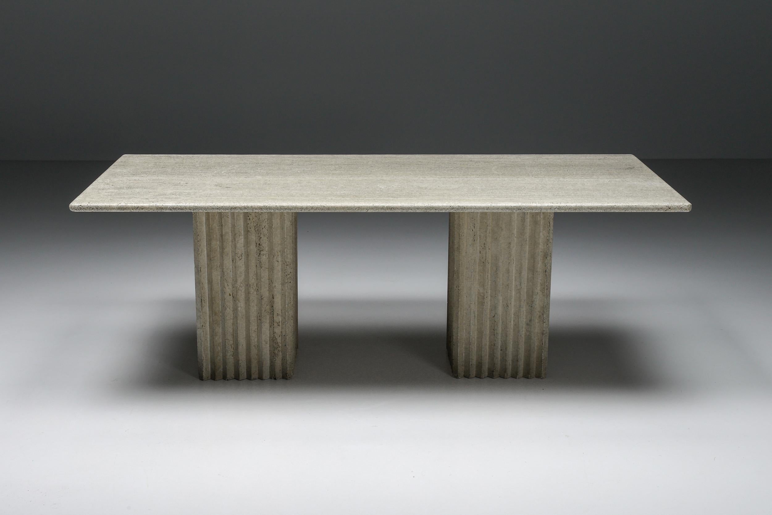 European Post-Modern Travertine Dining Table in the Style of Scarpa, Mangiarotti, 1970's For Sale