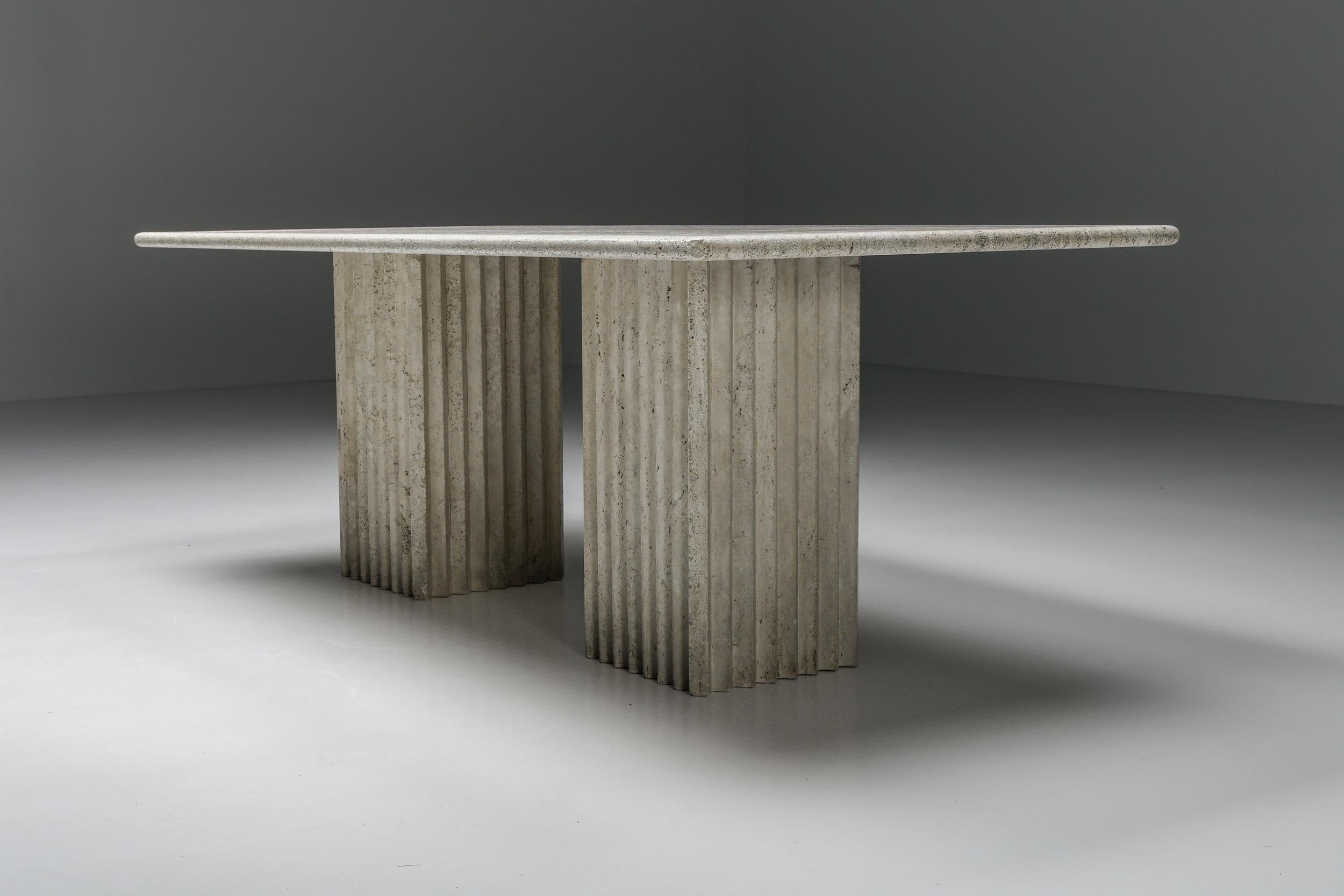 19th Century Post-Modern Travertine Dining Table in the Style of Scarpa, Mangiarotti, 1970's For Sale