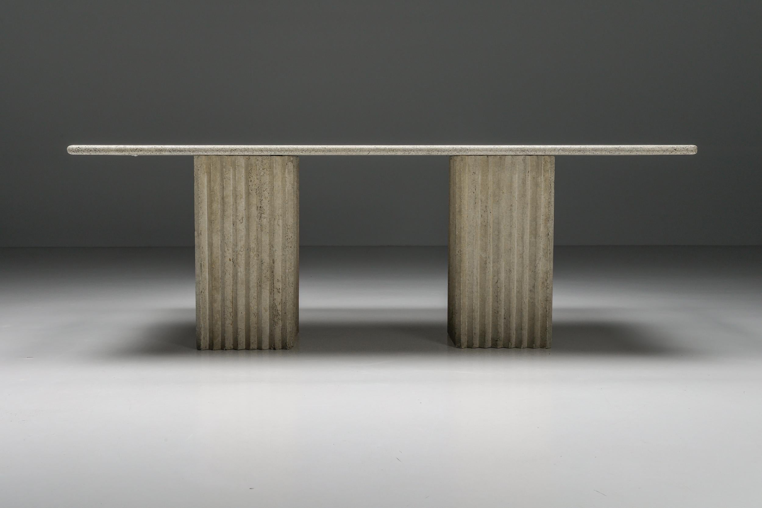 Post-Modern Travertine Dining Table in the Style of Scarpa, Mangiarotti, 1970's For Sale 1
