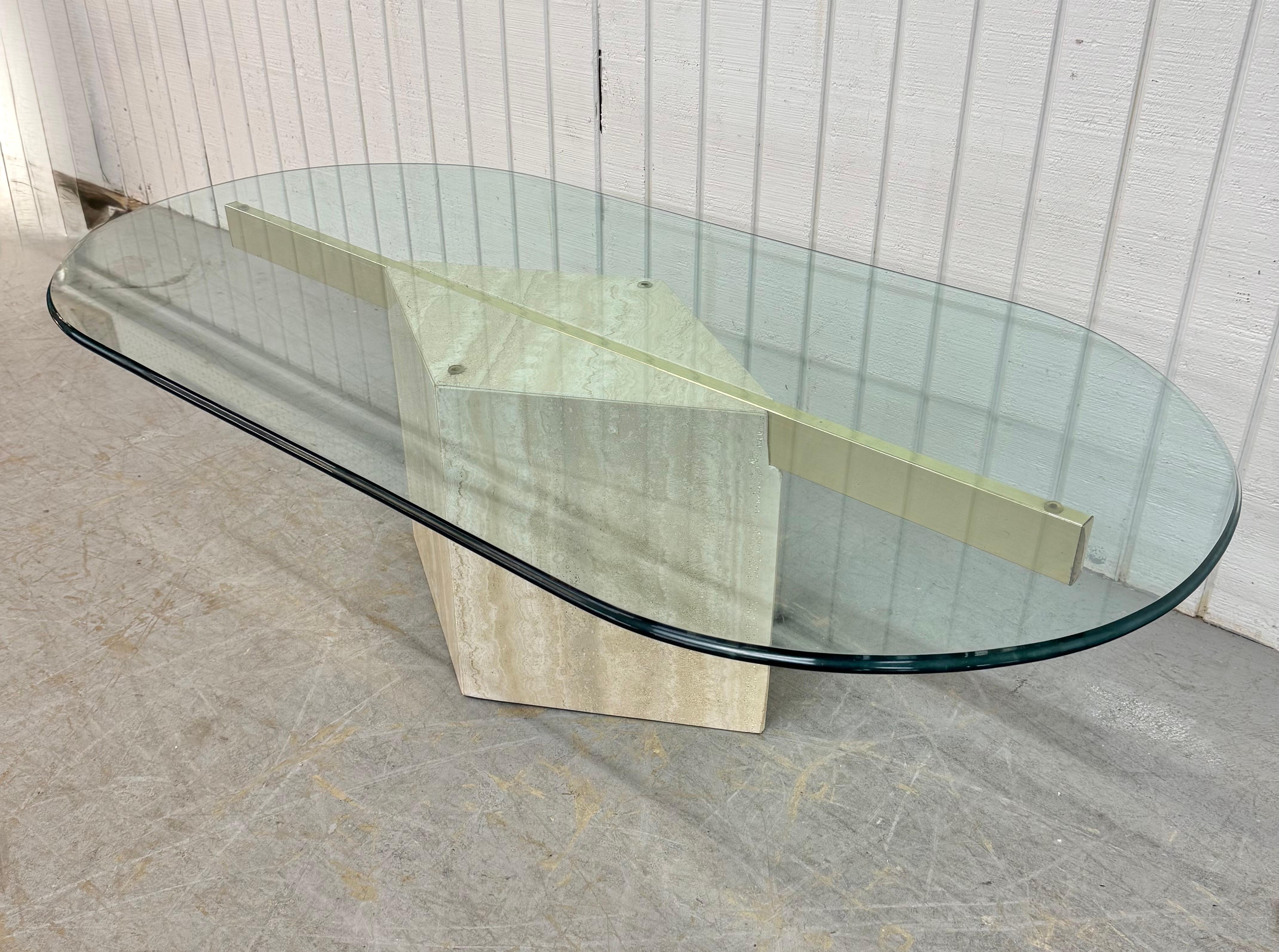 Post-Modern Post Modern Travertine Glass Top Coffee Table For Sale