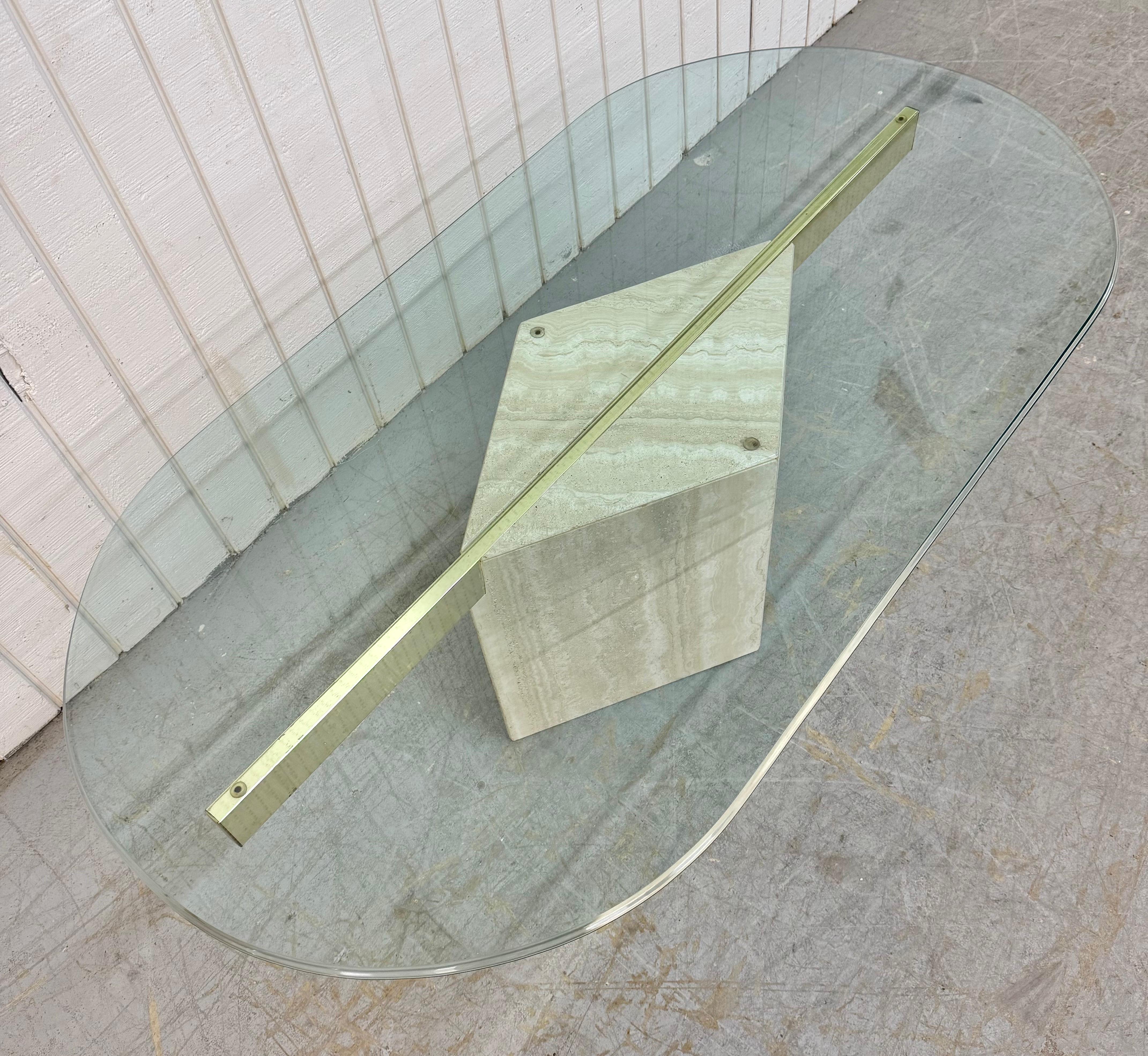 American Post Modern Travertine Glass Top Coffee Table For Sale