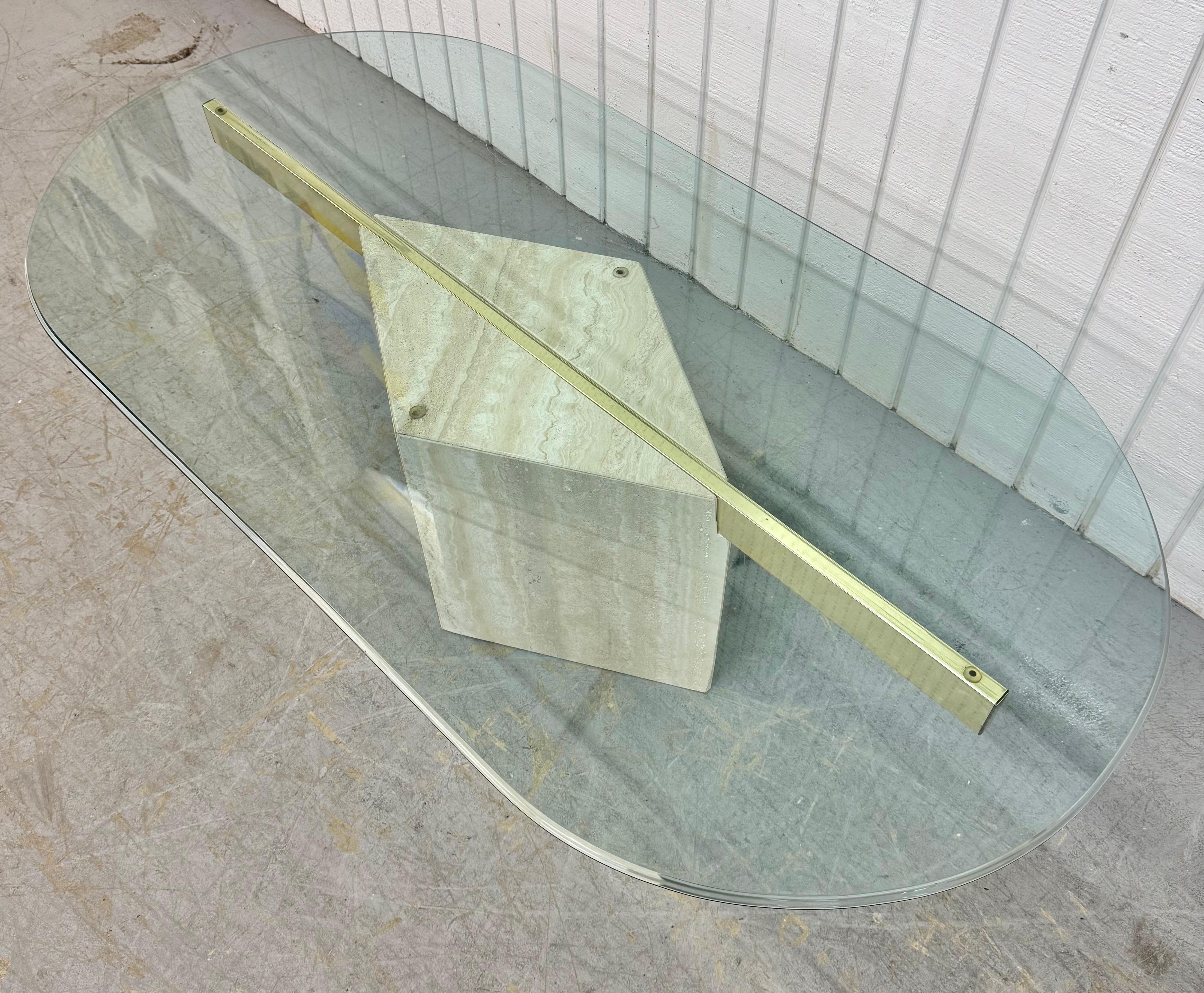 Post Modern Travertine Glass Top Coffee Table In Good Condition For Sale In Clarksboro, NJ