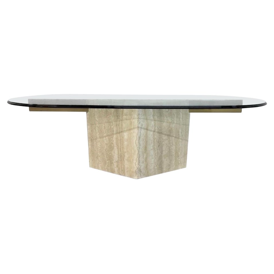 Post Modern Travertine Glass Top Coffee Table For Sale