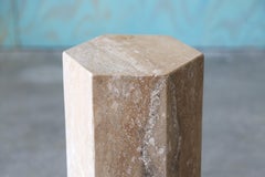 Post Modern Travertine Hexagonal Pedestal Column End / Drink Tables