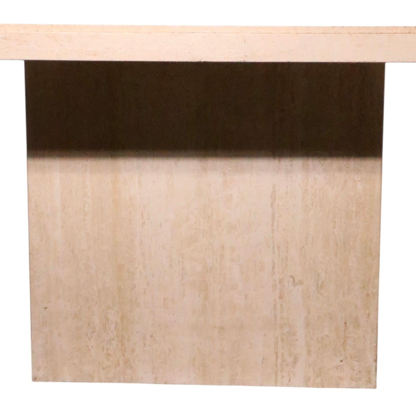 Post Modern Travertine Marble Pedestal Dining Table Made in Italy c. 1970's For Sale 6