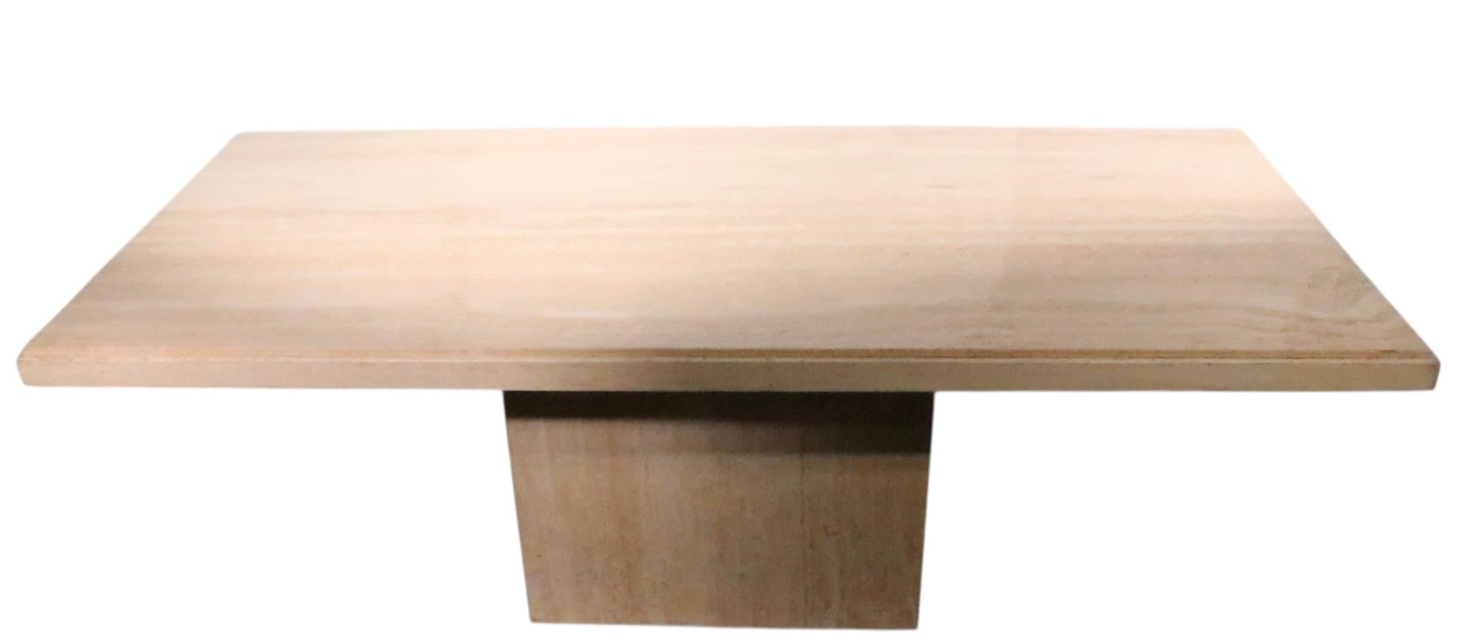 Post Modern Travertine Marble Pedestal Dining Table Made in Italy c. 1970's For Sale 8