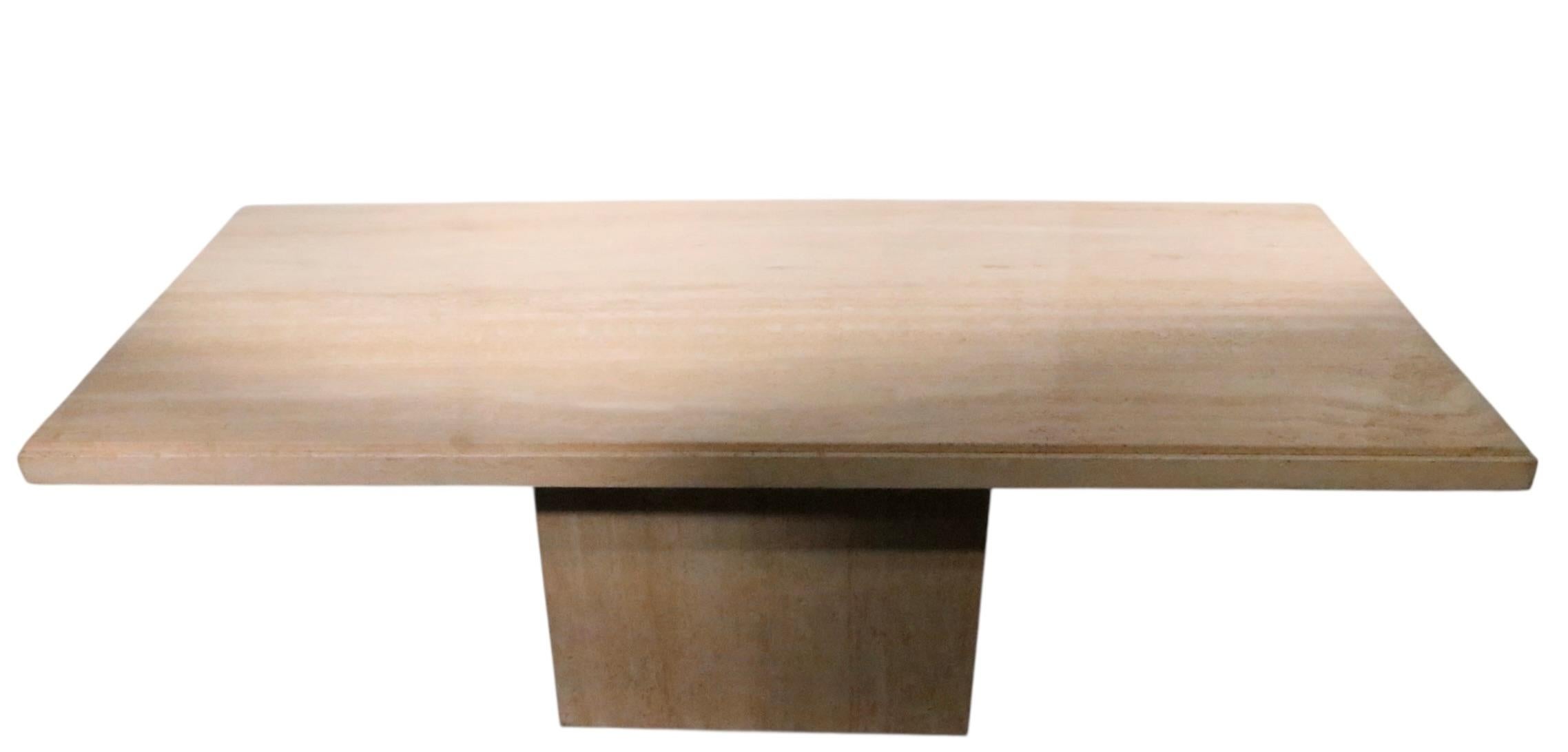 Post Modern Travertine Marble Pedestal Dining Table Made in Italy c. 1970's For Sale 9