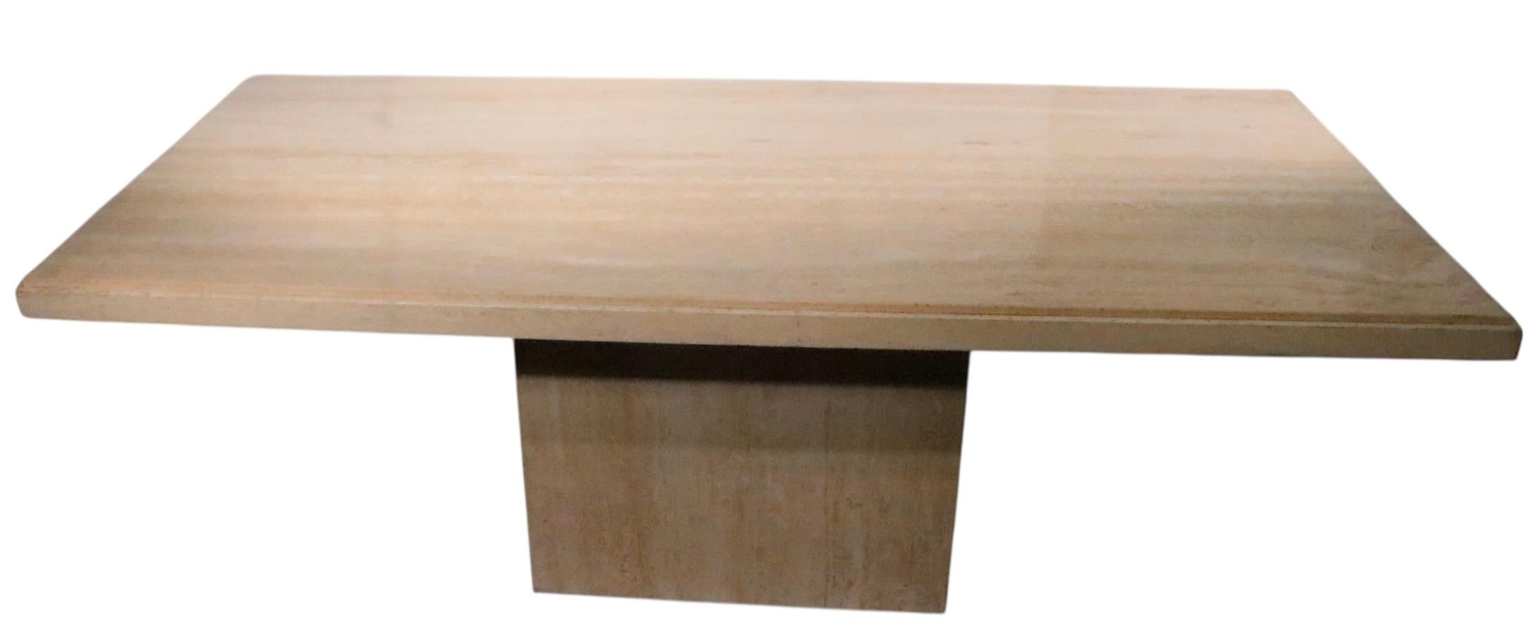 Post Modern Travertine Marble Pedestal Dining Table Made in Italy c. 1970's For Sale 10