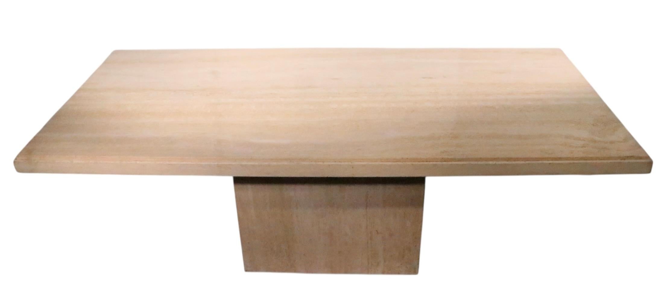 Post Modern Travertine Marble Pedestal Dining Table Made in Italy c. 1970's For Sale 11