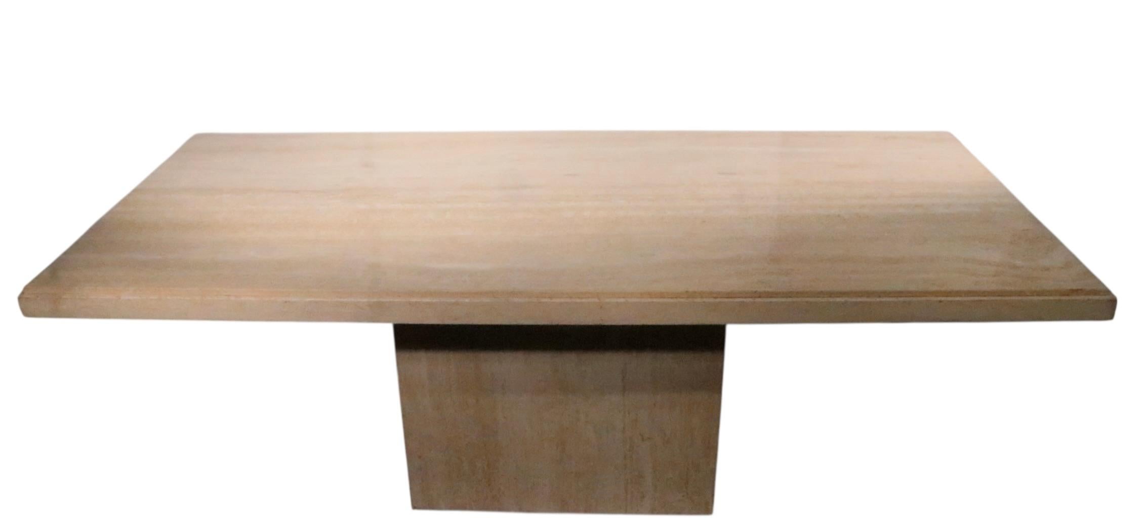 Post Modern Travertine Marble Pedestal Dining Table Made in Italy c. 1970's For Sale 12