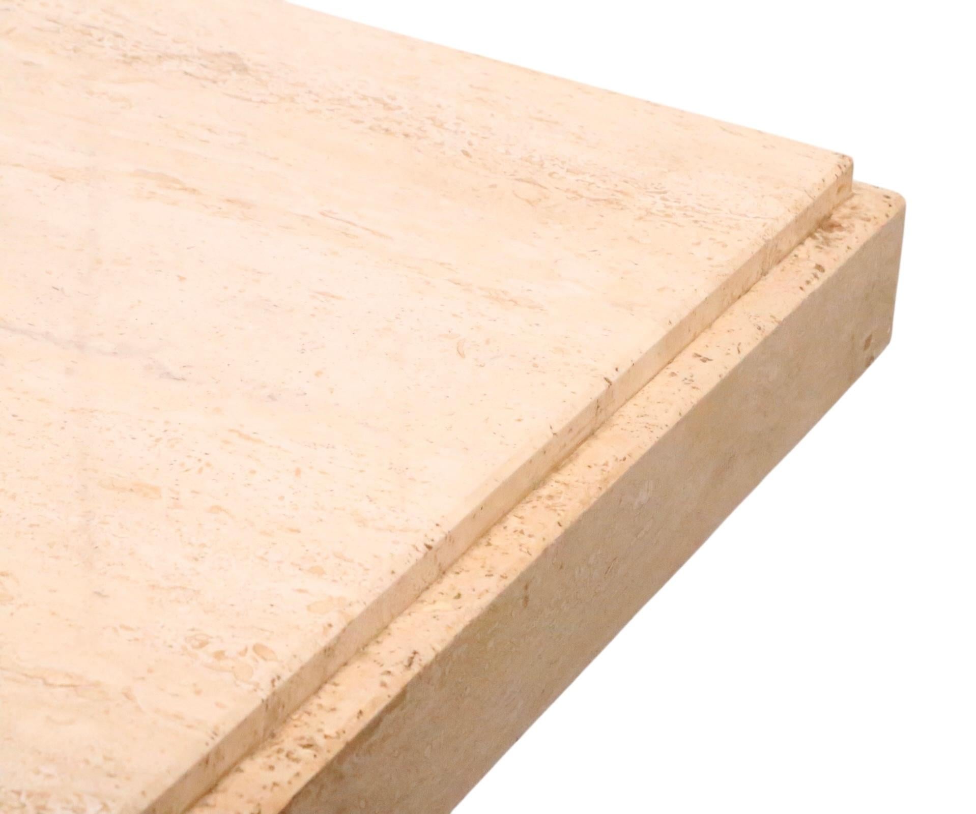 Post Modern Travertine Marble Pedestal Dining Table Made in Italy c. 1970's For Sale 13