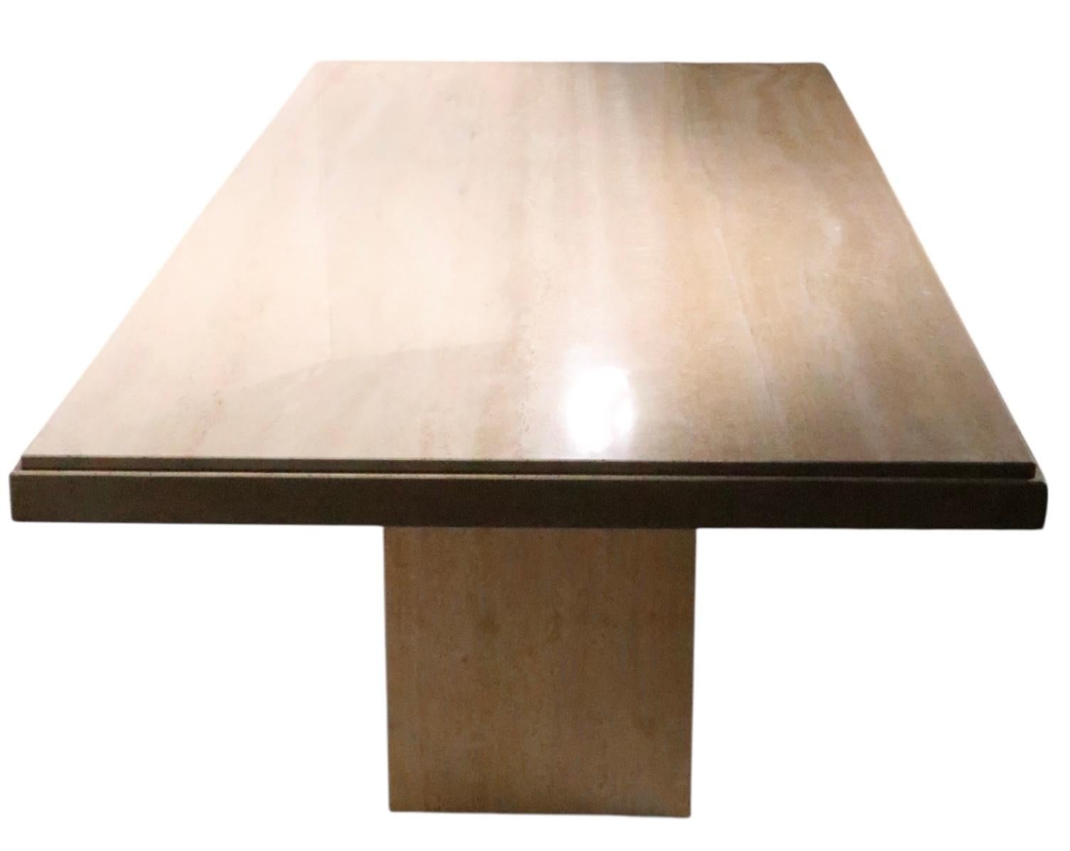 Post Modern Travertine Marble Pedestal Dining Table Made in Italy c. 1970's For Sale 14