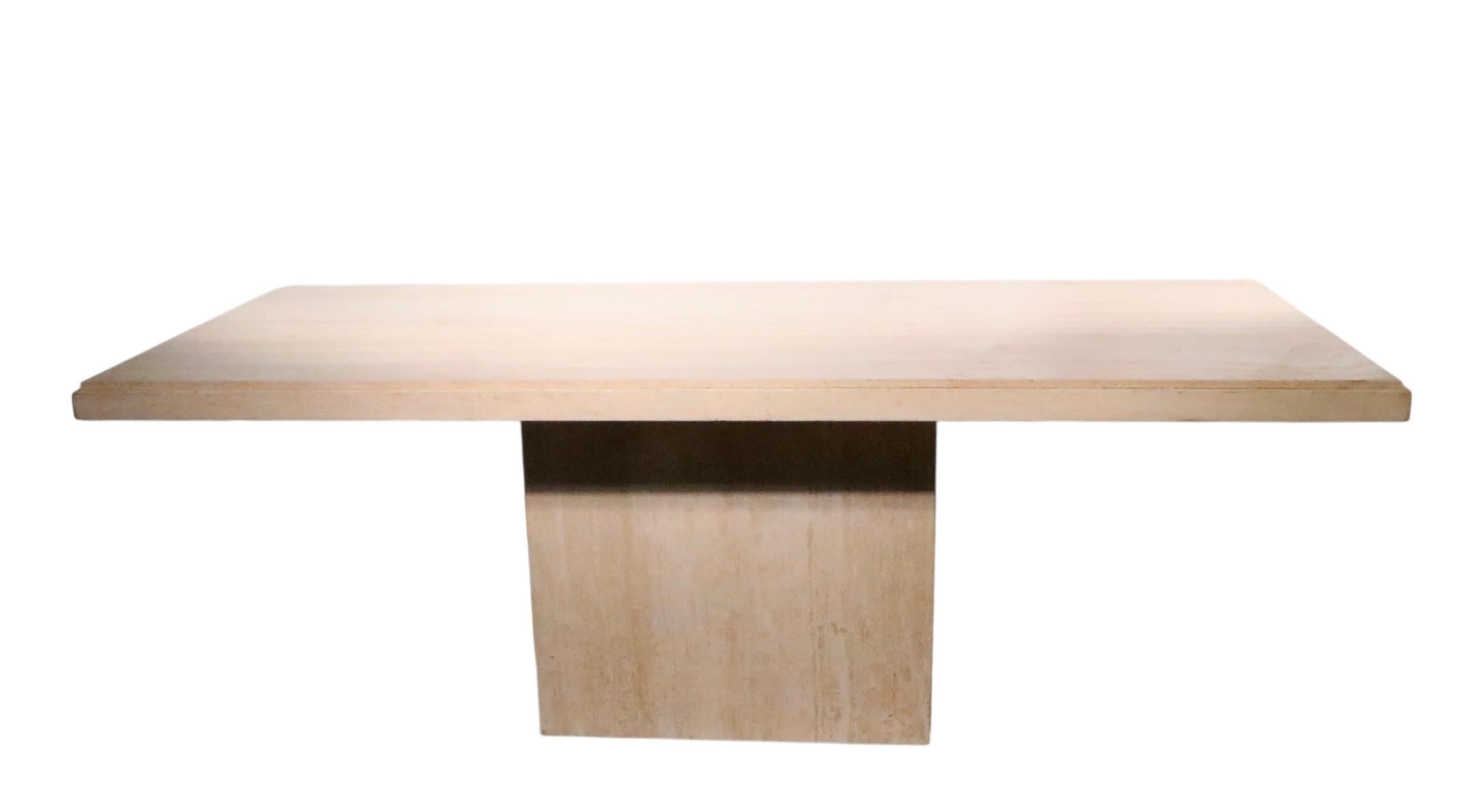 Post Modern Travertine Marble Pedestal Dining Table Made in Italy c. 1970's For Sale 2