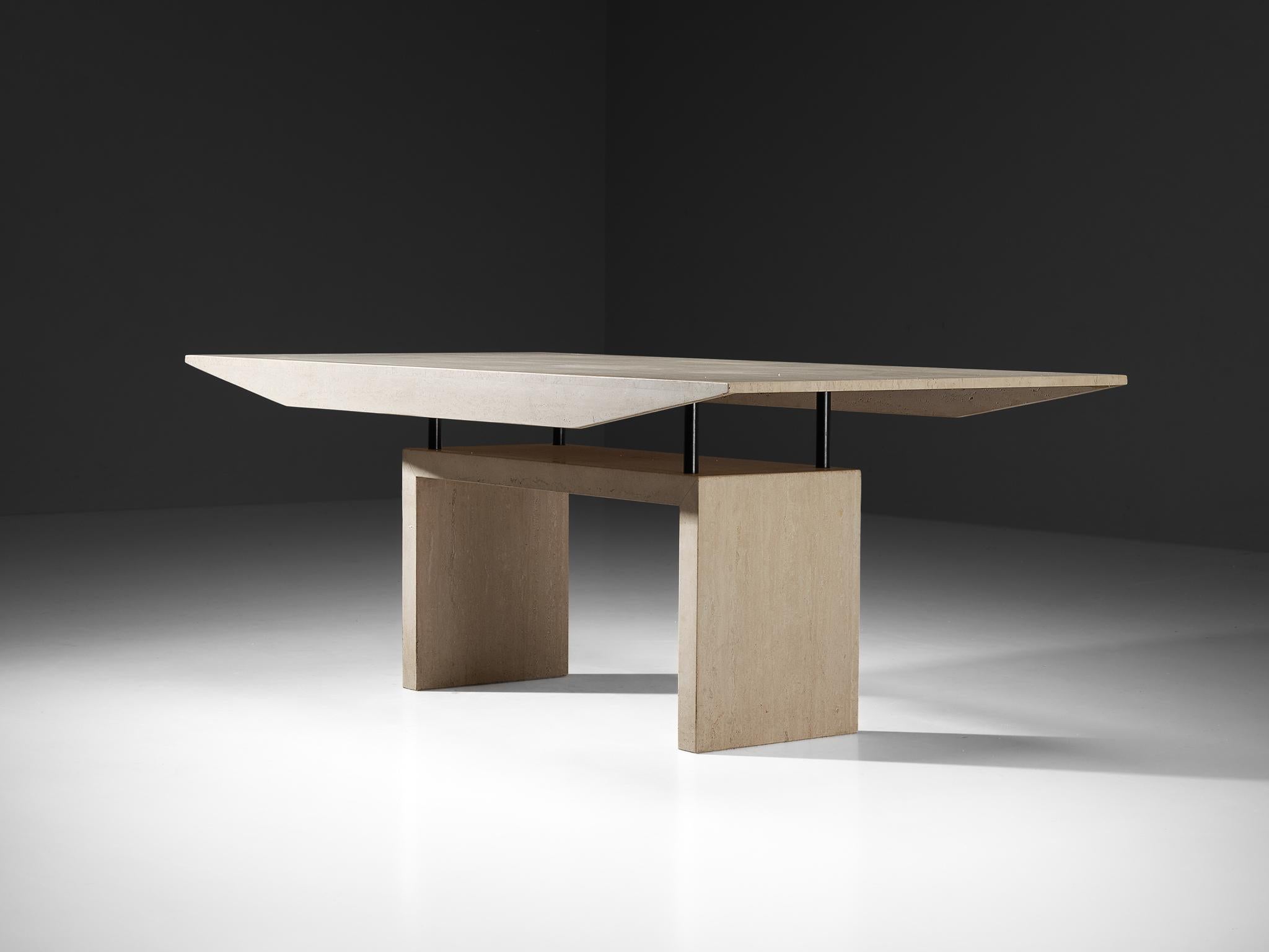 Post-Modern Travertine Rectangular Dining Table from Italy In Good Condition In Waalwijk, NL