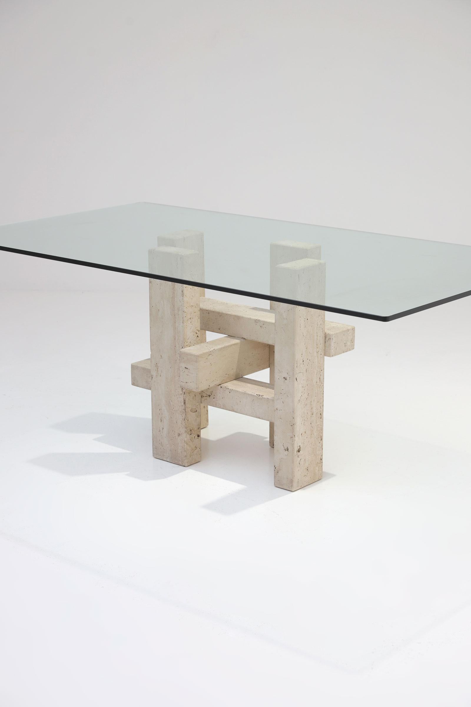 International Style Postmodern Travertine Sculptural Dining Table