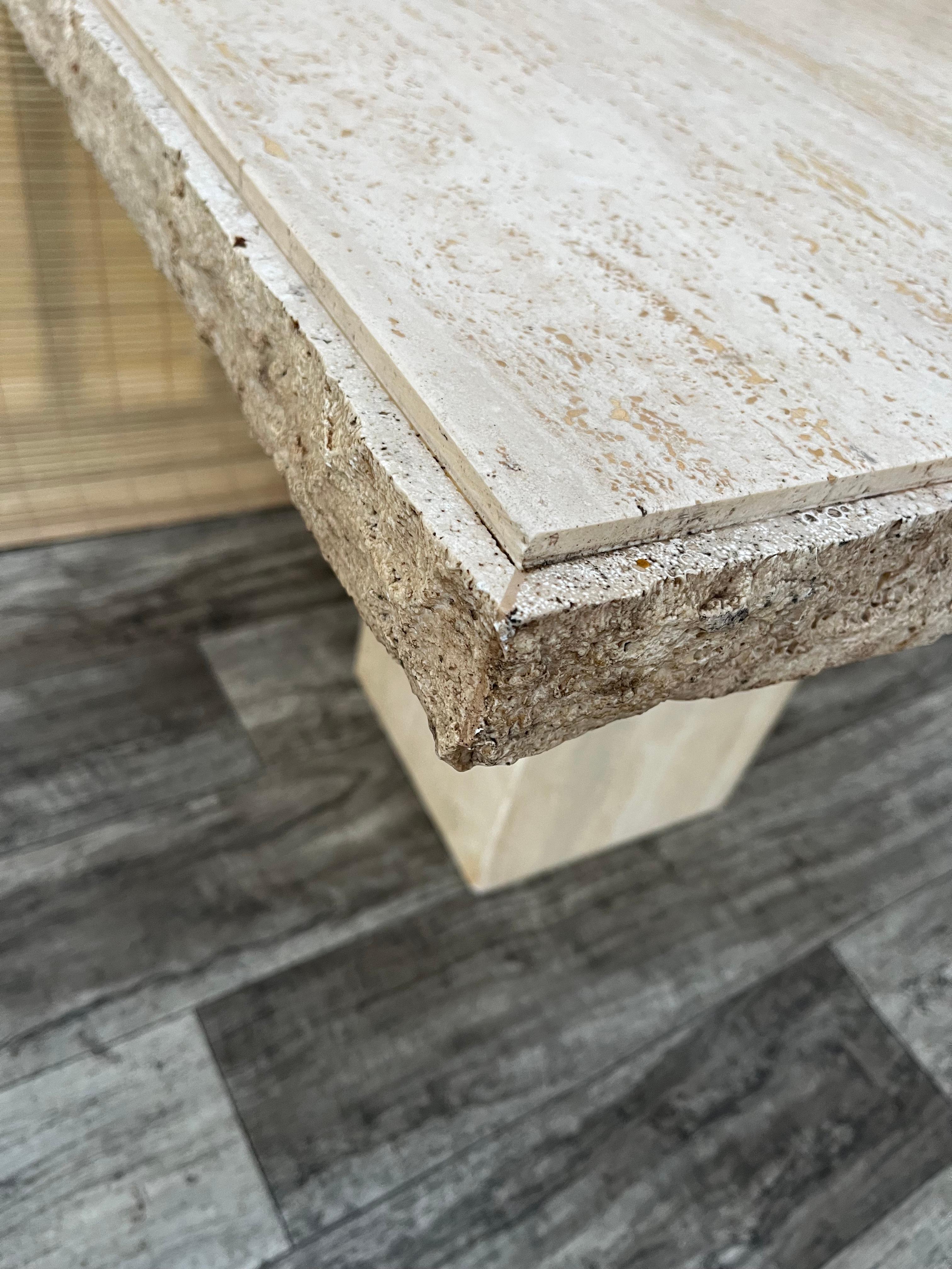 Post Modern Travertine Side Table by Stone International. Circa 1980s For Sale 4