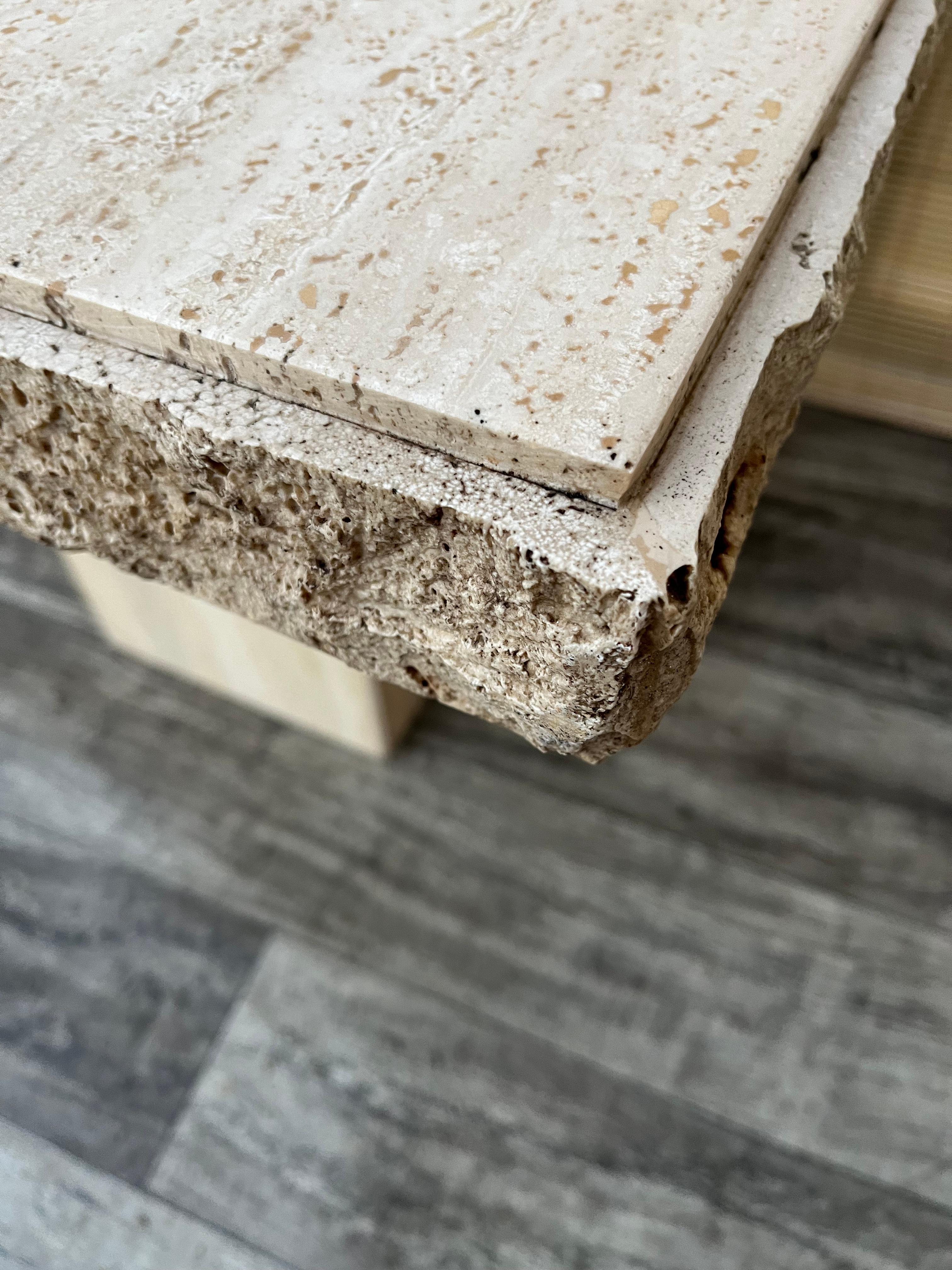 Post Modern Travertine Side Table by Stone International. Circa 1980s For Sale 5