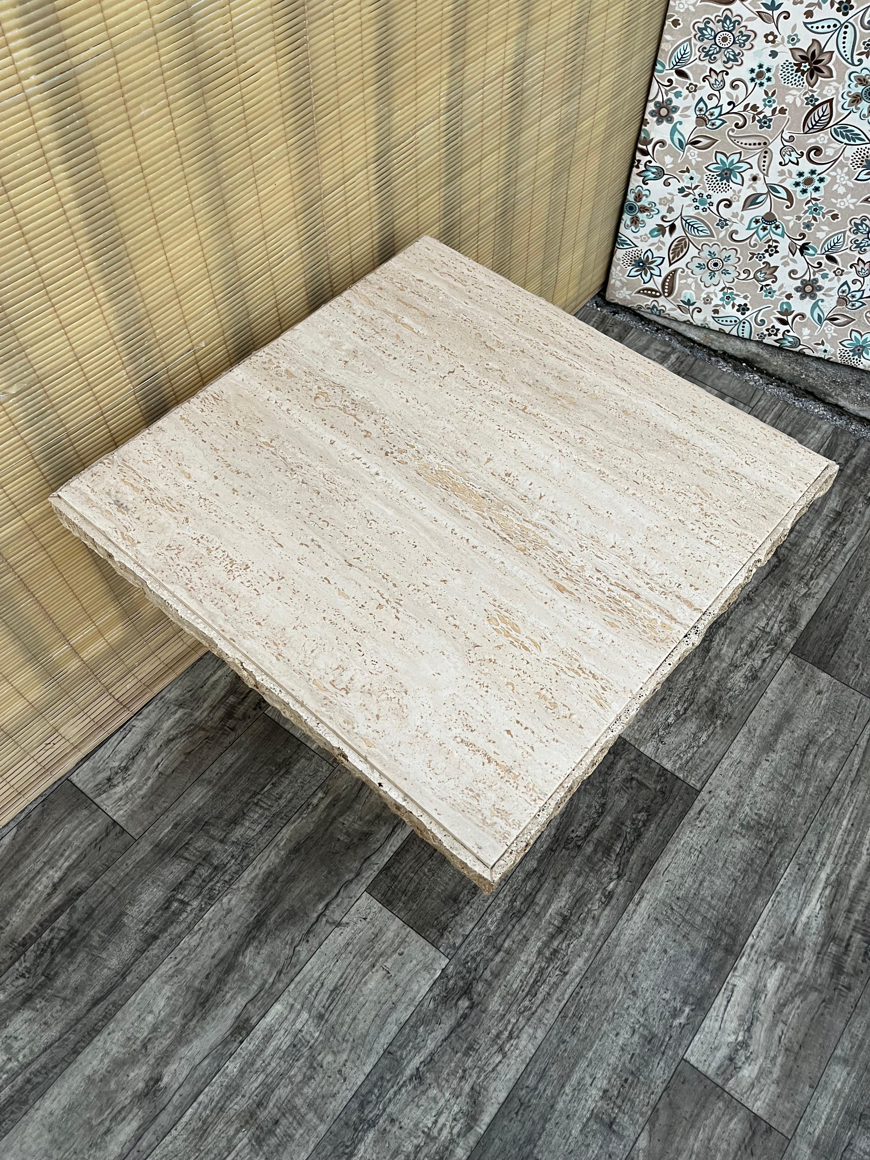 Post Modern Travertine Side Table by Stone International. Circa 1980s For Sale 8