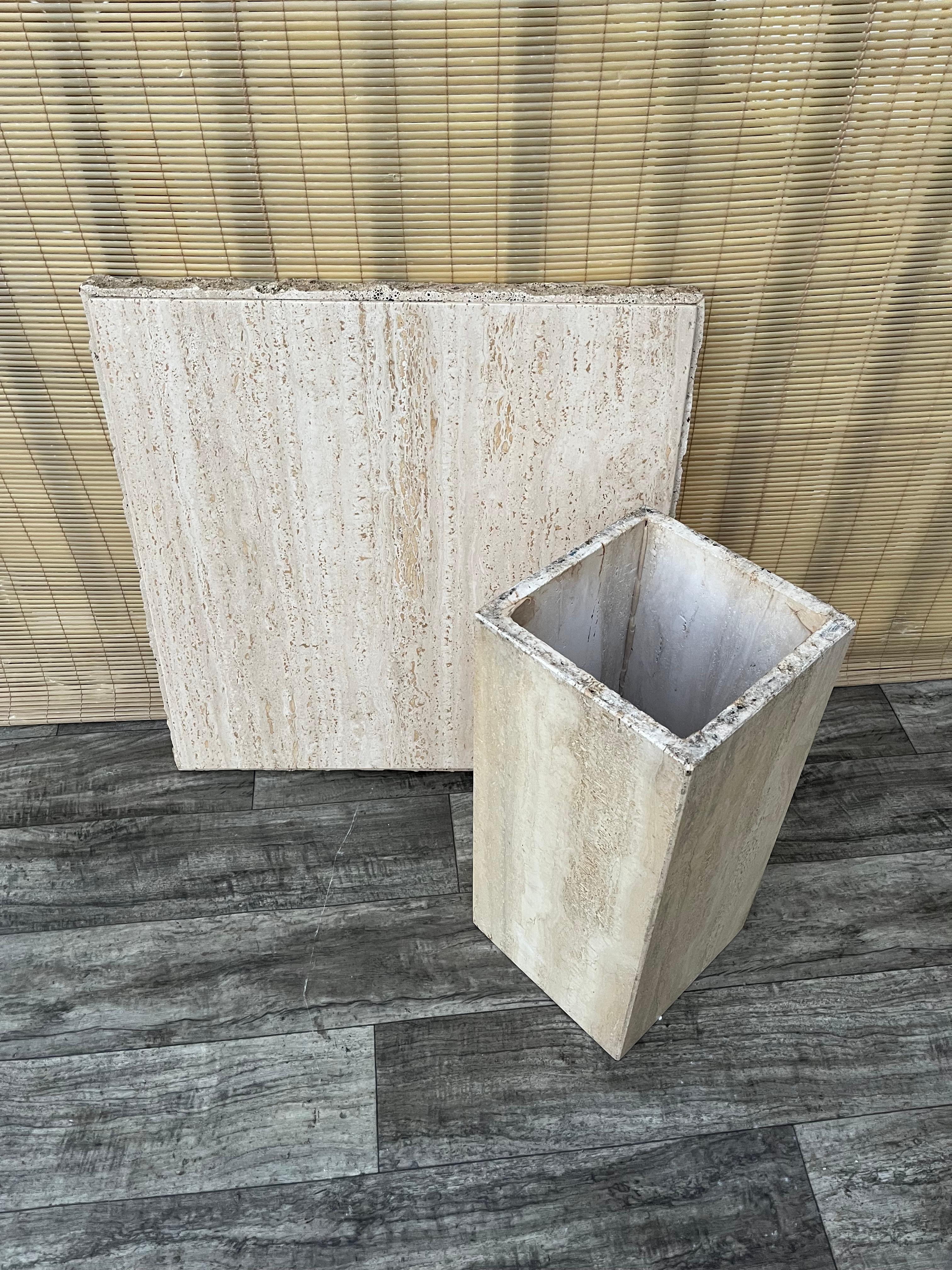 Post Modern Travertine Side Table by Stone International. Circa 1980s For Sale 11